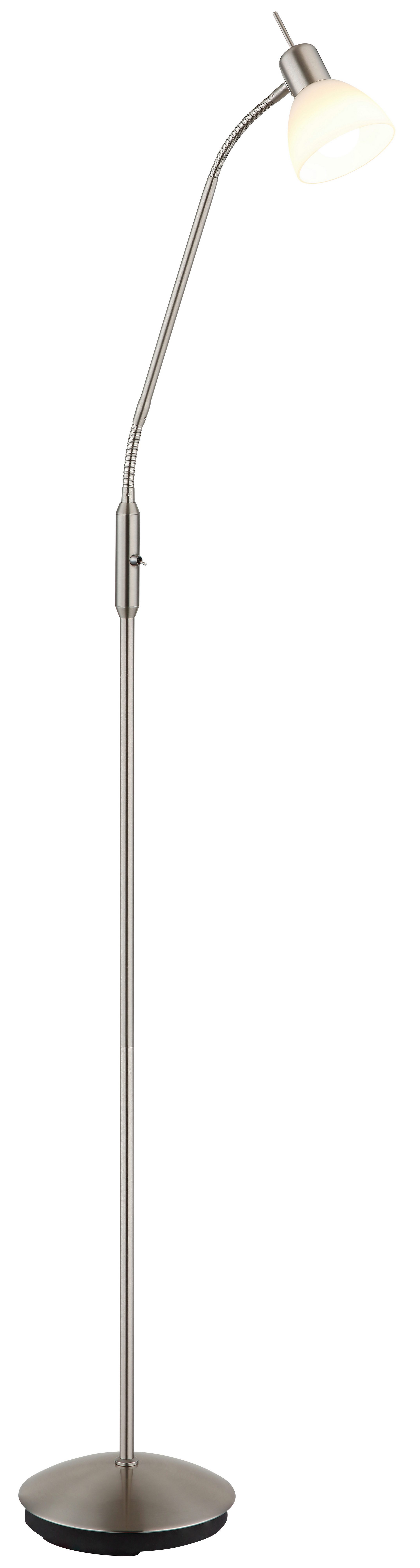 NOWA Stehlampe MALTE, Leuchtmittel wechselbar, Warmweiß, Stehleuchte Nickel matt mit Glas opal, E14 LED 5W, Flexo
