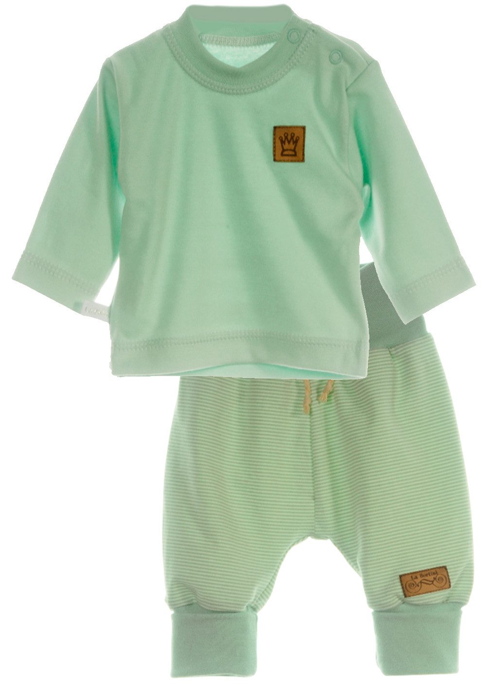 La Bortini Langarmshirt & Hose Baby Anzug unisex Shirt Mitwachshose Erstlingsset neutral in Mintgrün (Erstausstattung 2-teilig, Schlupfhose Shirt) für Jungen und Mädchen unisex, 44 50 56 62 68 74 80