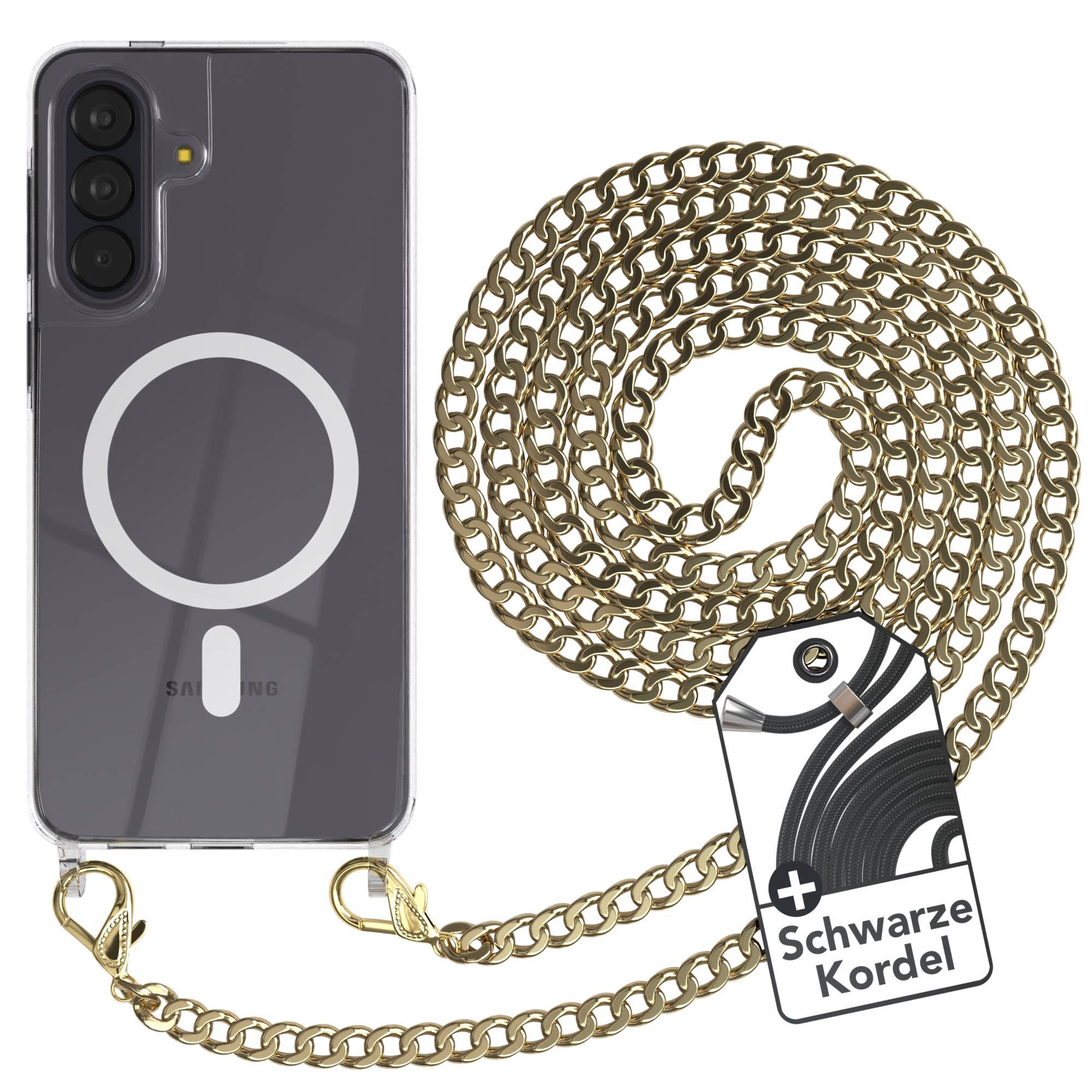 EAZY CASE Handykette Metall mit MagSafe Hülle für Samsung Galaxy A57 6,7 Zoll, Handyhülle Transparent Smartphonekette für Unterwegs Necklace in Gold