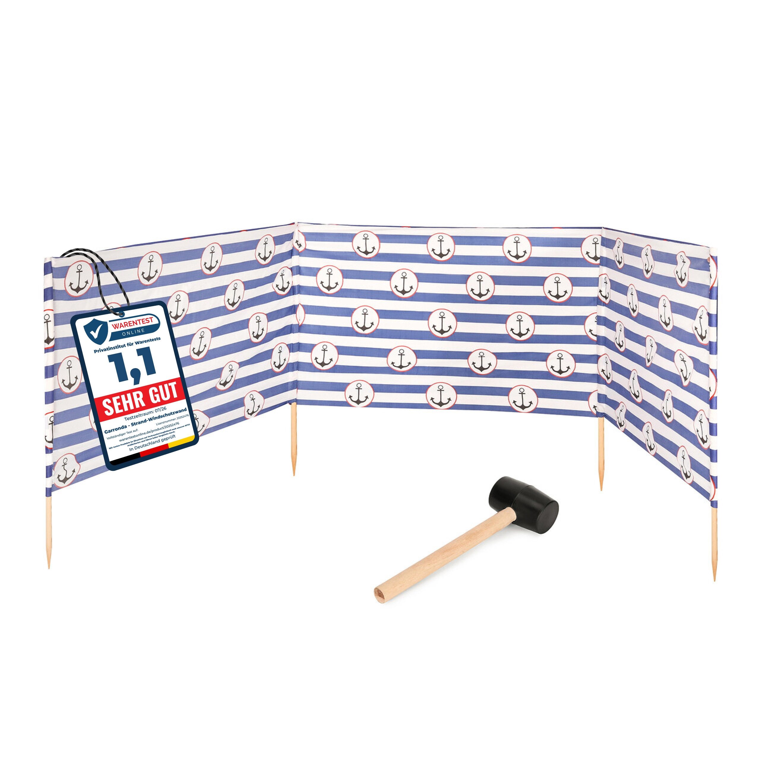 Garronda Windschutz Strand Sichtschutz 4m lang mit Gummihammer Garten Meer GAEX001