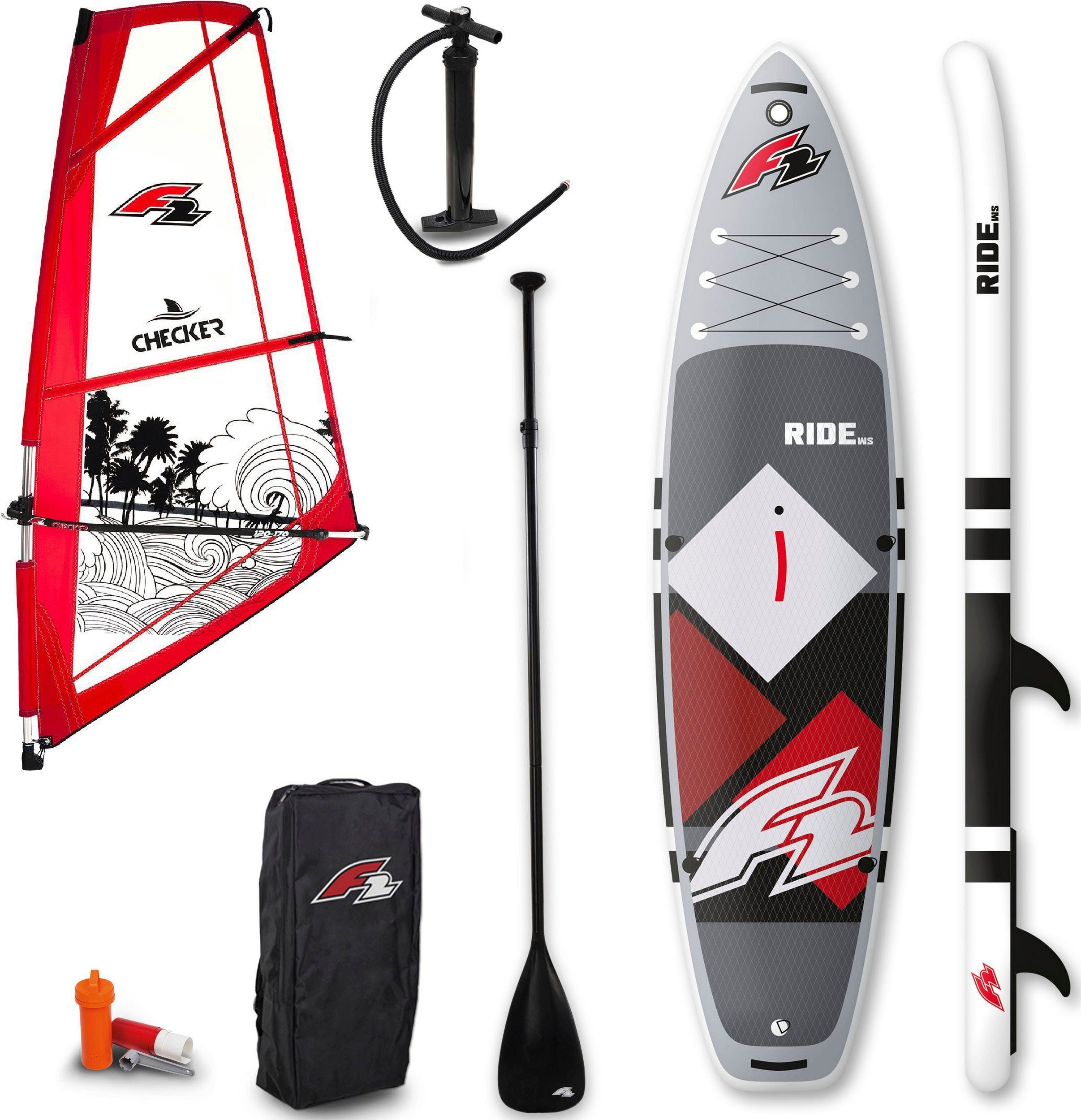 F2 Windsurfboard Ride WS 10,5 Set mit Checker Rigg 4,5m², (Set, 15 tlg