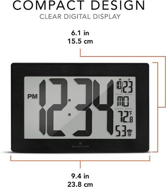 Marathon Wanduhr Atomic Wanduhr, Große Digitale Uhr mit gebürstetem Stahl-Finish