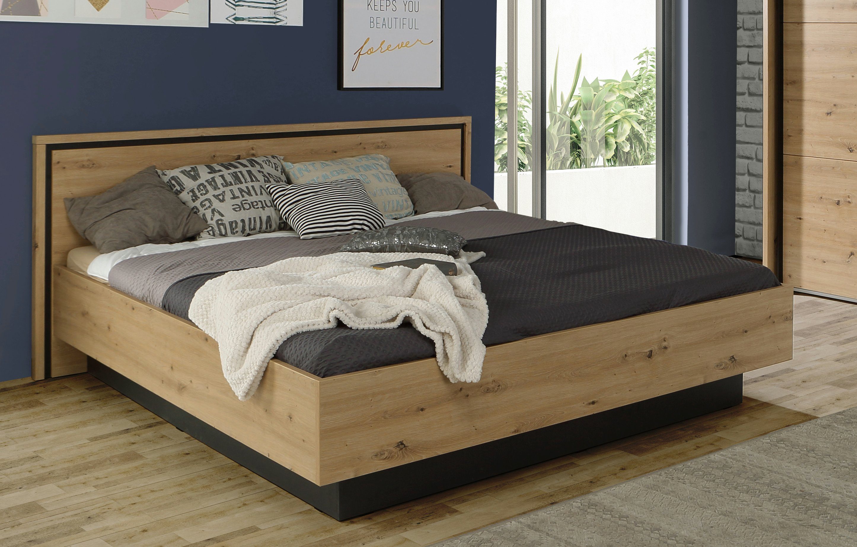 FORTE Bett Trondheim, Belastbarkeit 250KG, Loft-Stil, melaminbeschichtet