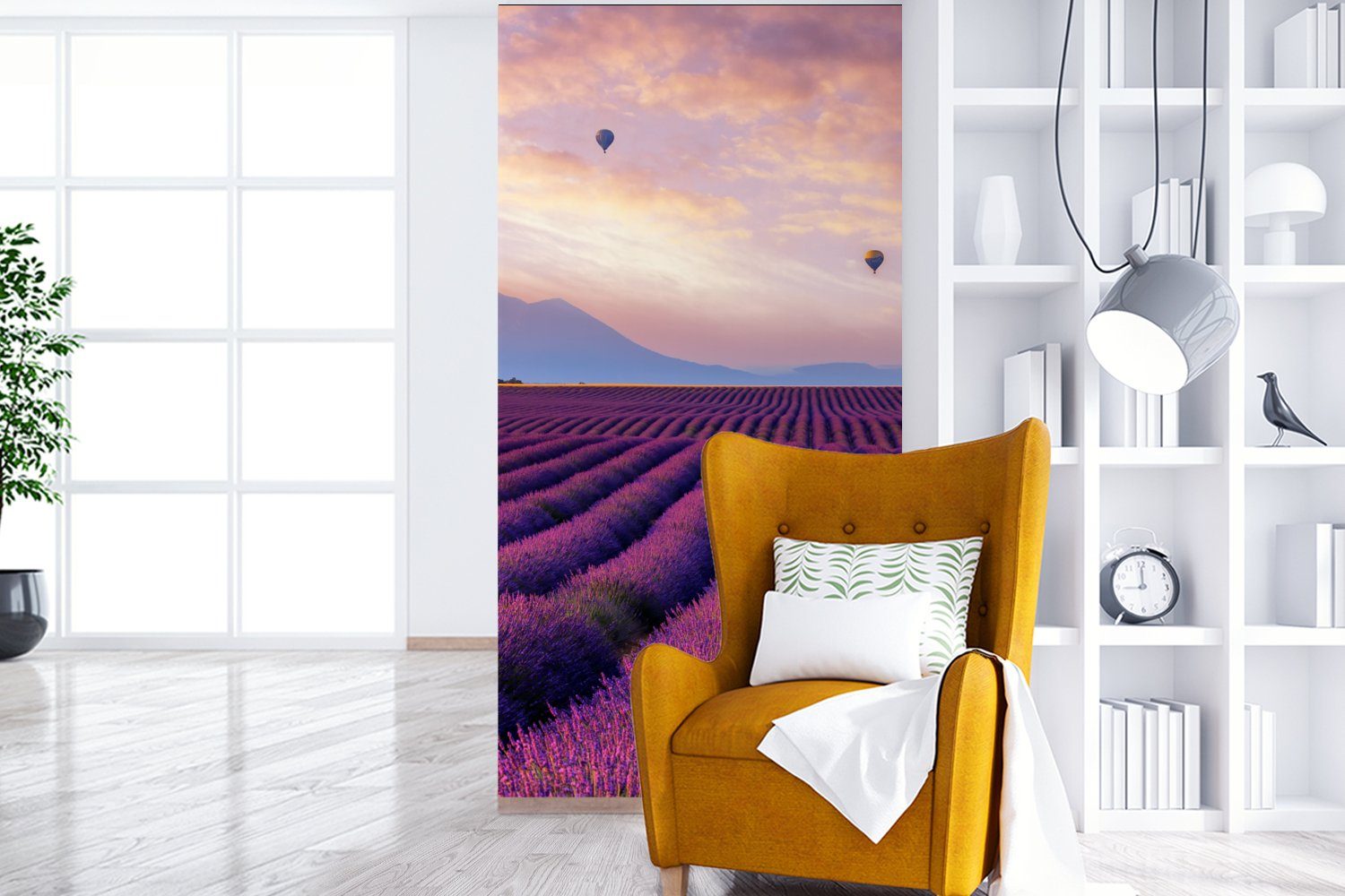 MuchoWow - - Lavendel Lila, bedruckt, Küche, St), Heißluftballon für Schlafzimmer Vliestapete Fototapete Berg Matt, Wohnzimmer (2 Fototapete -