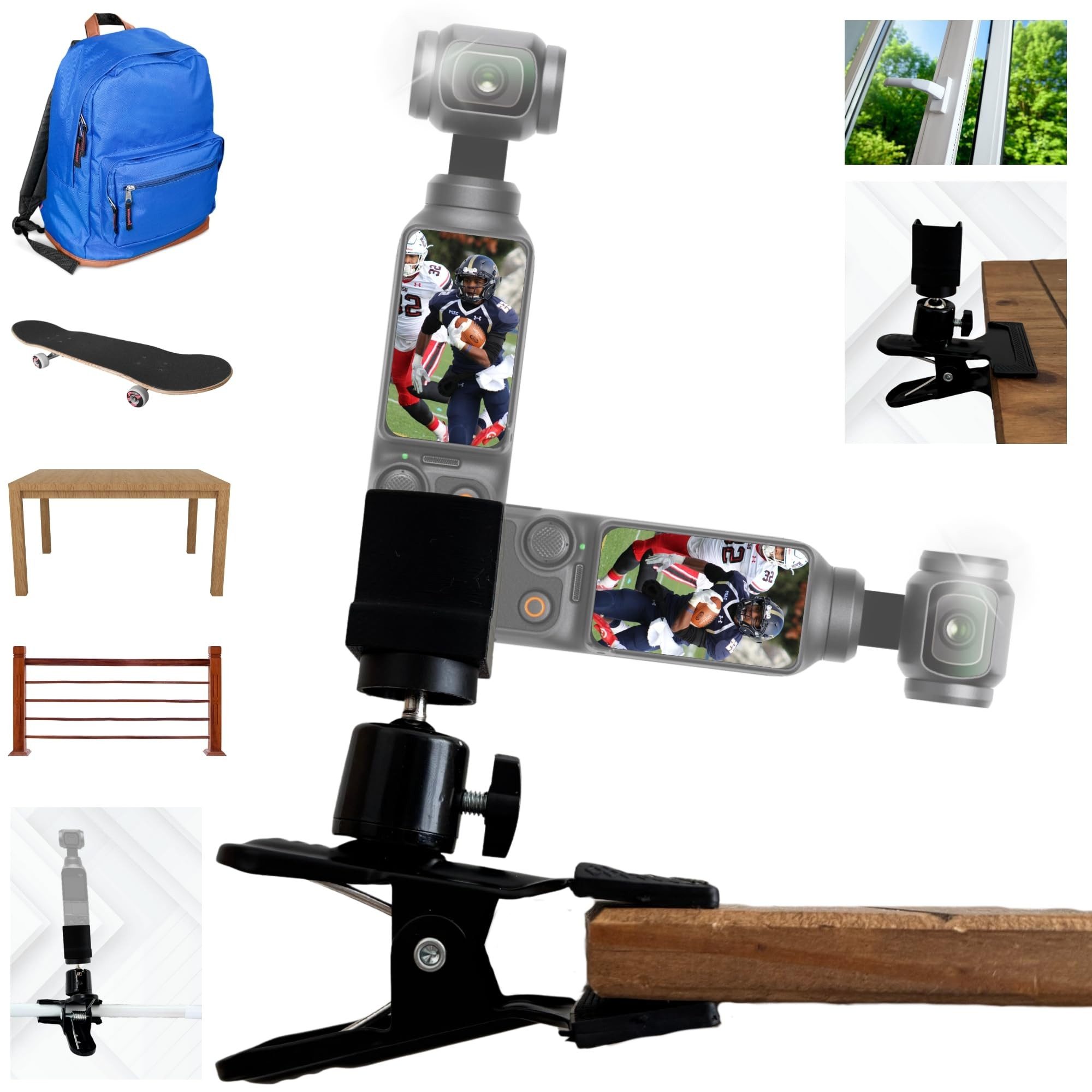 TronicXL Klemmstativ für OSMO Pocket 1 2 3 Halterung Tischplatte Rucksack Reise Klemmstativ (Zubehör für DJI Pocket OSMO Action Kamera)