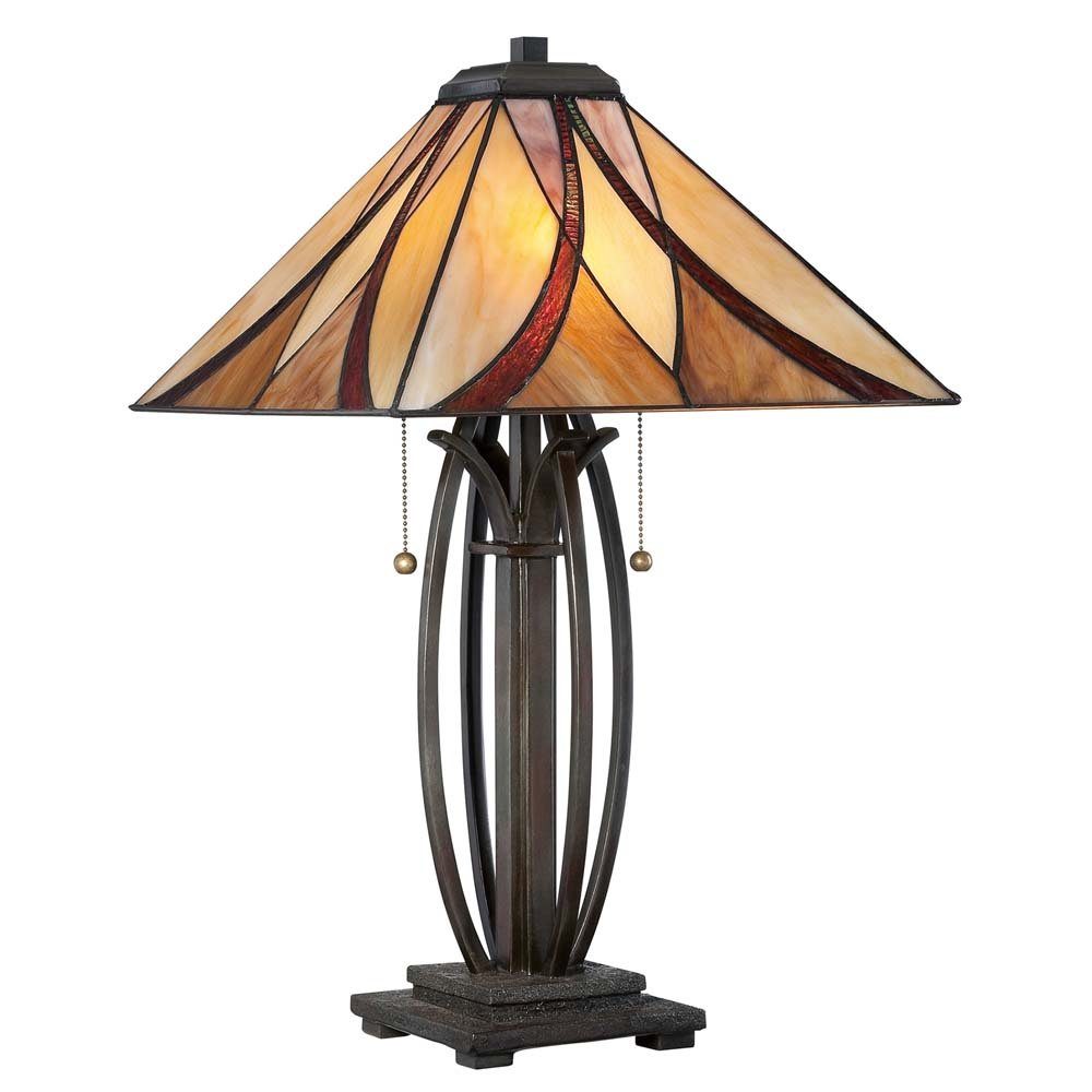 Elstead LIGHTING LED Tischleuchte, Leuchtmittel nicht inklusive, Schreibtischlampe Tischleuchte Beistelllampe Tiffany-Glas Stahl