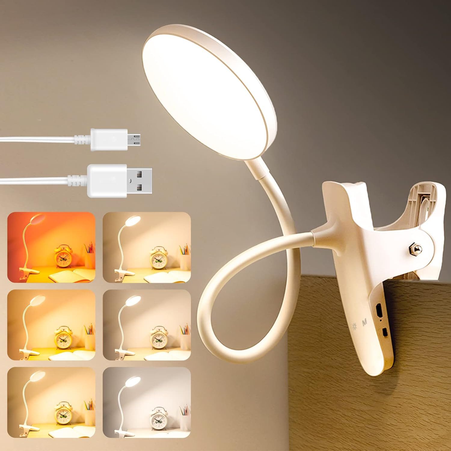 FELIXLEO LED Leselampe Leselampe Bett Bernsteinlicht Klemmlampe USB C 6 Farben dimmbar