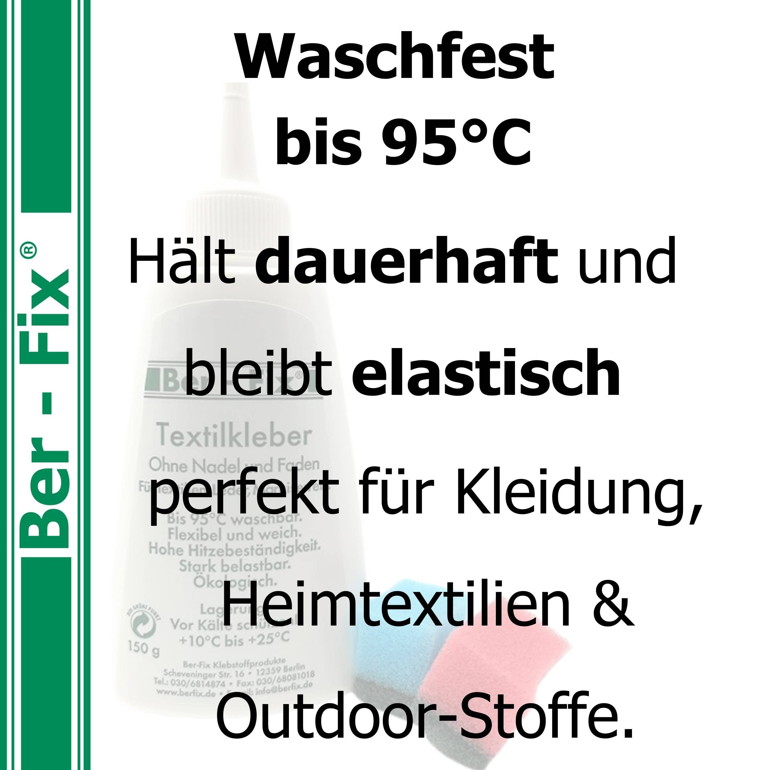 Ber-Fix Textilkleber,Stoffkleber Set mit 12 Mini-Schwämme, (Set), einfach anzuwenden, waschbar bis 95 °C, stark aber flexibel