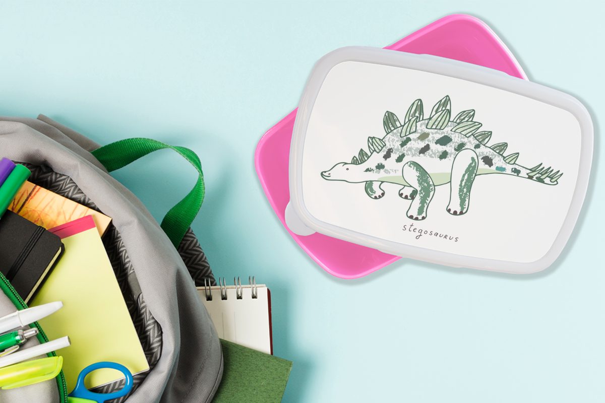 Erwachsene, Kinderzimmer (2-tlg), Snackbox, Mädchen Junge - Lunchbox Stegosaurus MuchoWow Kunststoff Kind, Brotbox Kinder, rosa Kunststoff, - Dinosaurier - - - Mädchen, Brotdose für