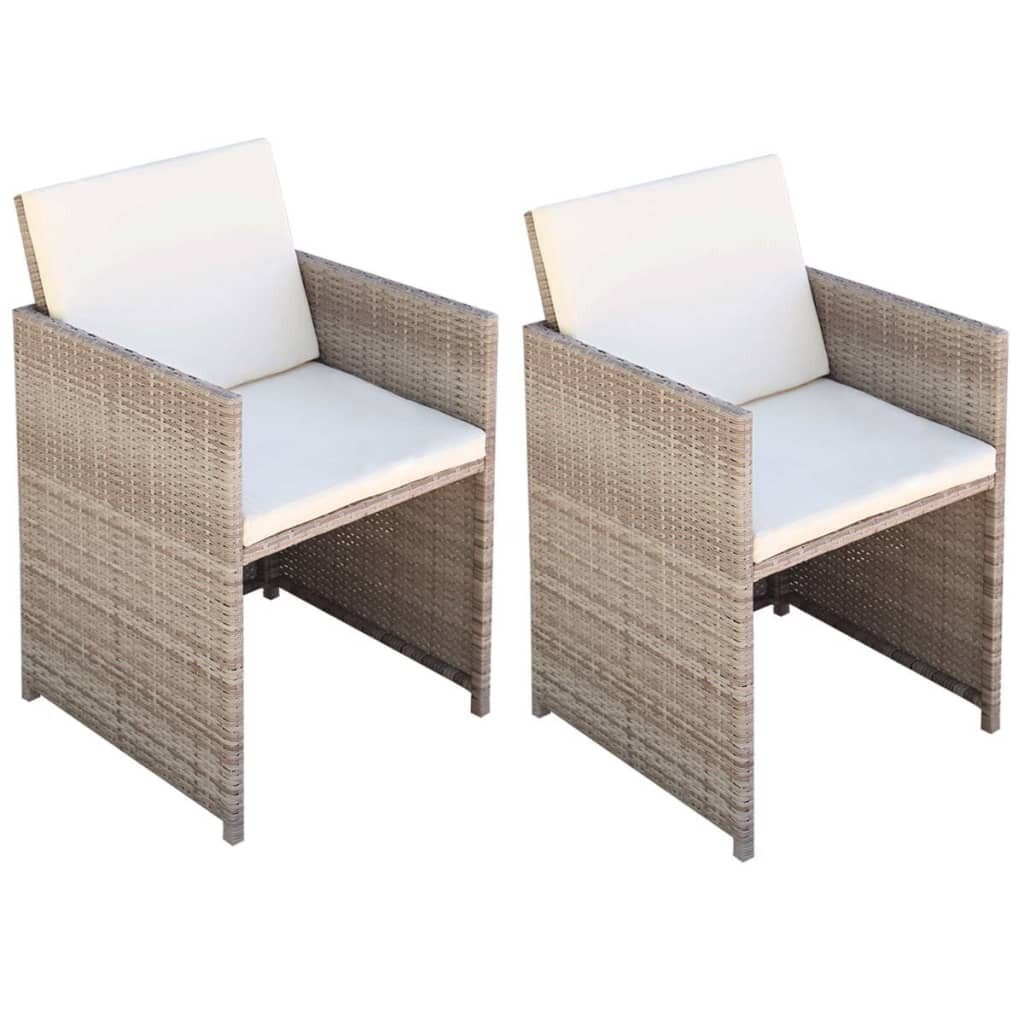 furnicato Gartenstuhl Garten-Essstühle Poly-Rattan Beige 52x56x85 cm mit Cremeweißen (2 St)