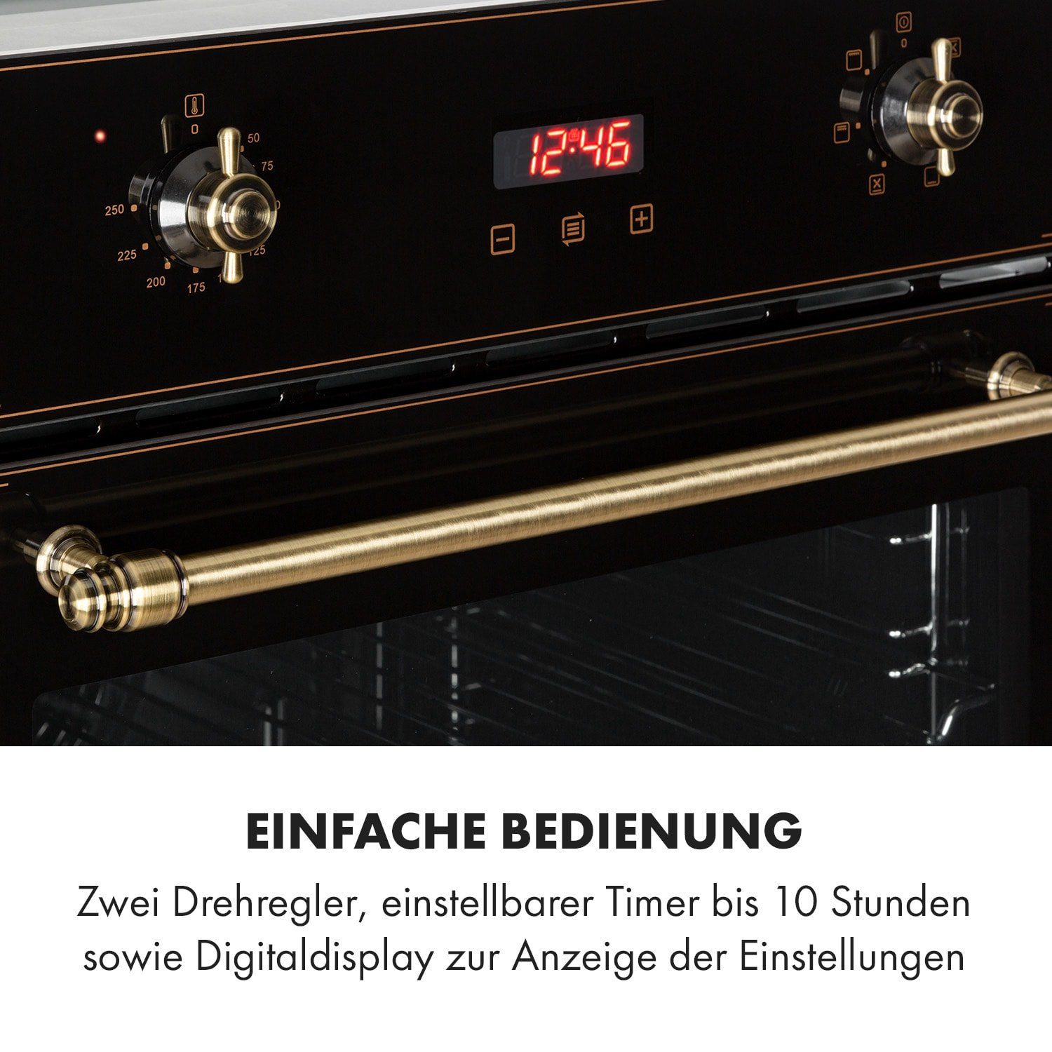 Klarstein Backofen Elizabeth Einbaubackofen Retro 70L 2200W 50-250°C 6 Funktionen Messing Elizabeth, Backofen 70L Retro mit Timer 5 Einschüben & Messing-Drehreg – Bild 5 von 5