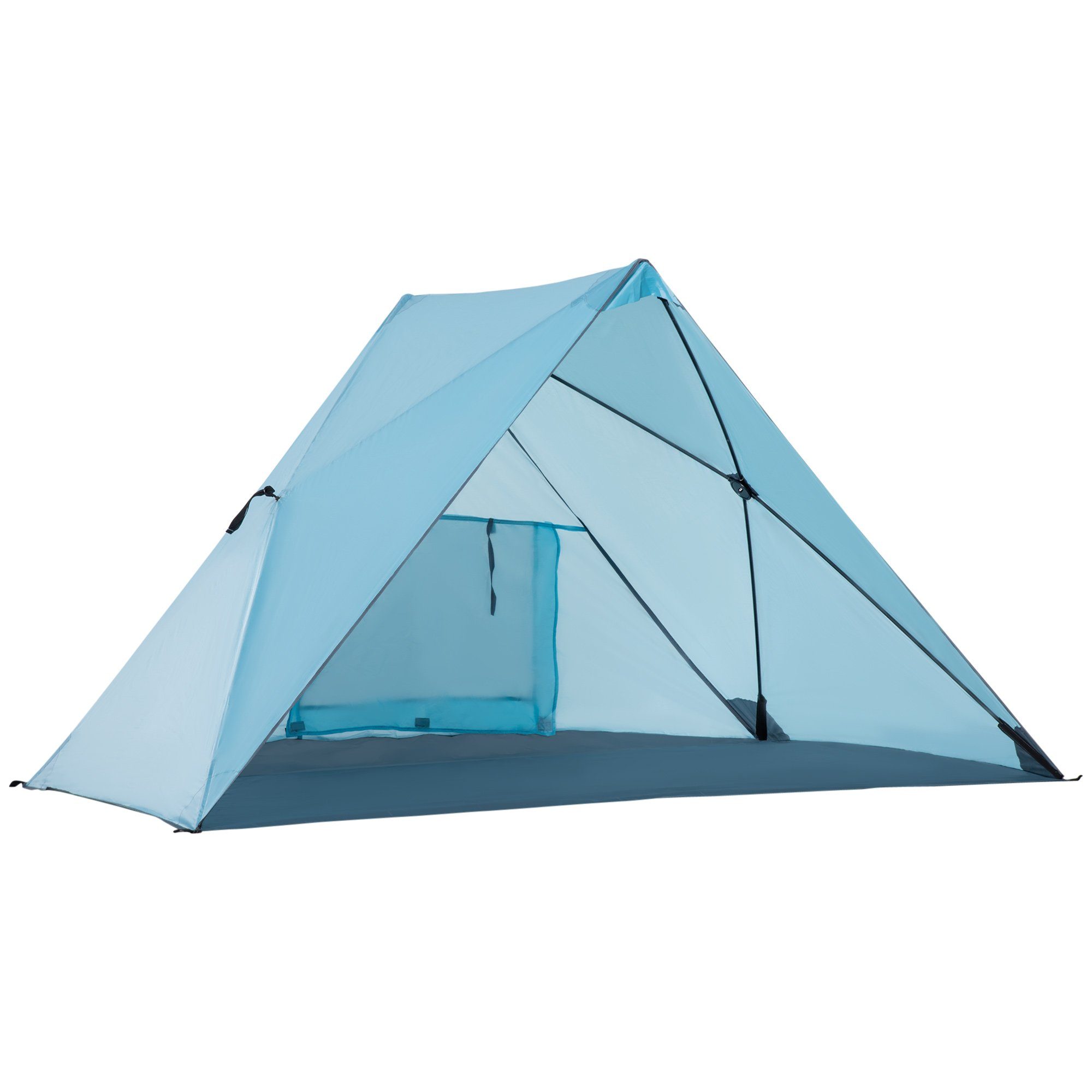 Outsunny Faltzelt Strandmuschel, Campingzelt für 2-3 Personen mit Tragetasche Blau Meshfenster | Zelte
