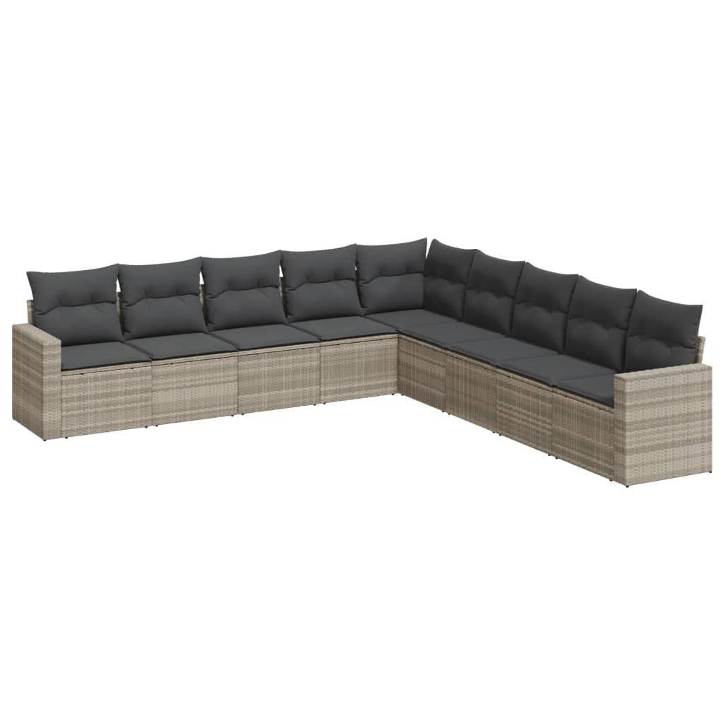 Gartenlounge-Set 9-tlg. Garten-Sofagarnitur mit Kissen Hellgrau Poly Rattan