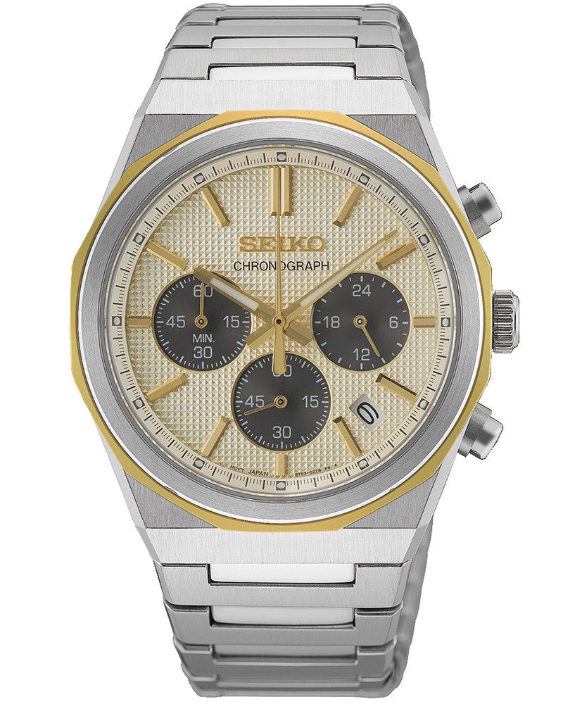 Seiko Chronograph HGK001P1, Quarzuhr, Armbanduhr, Herrenuhr, Edelstahlarmband, analog, Tag