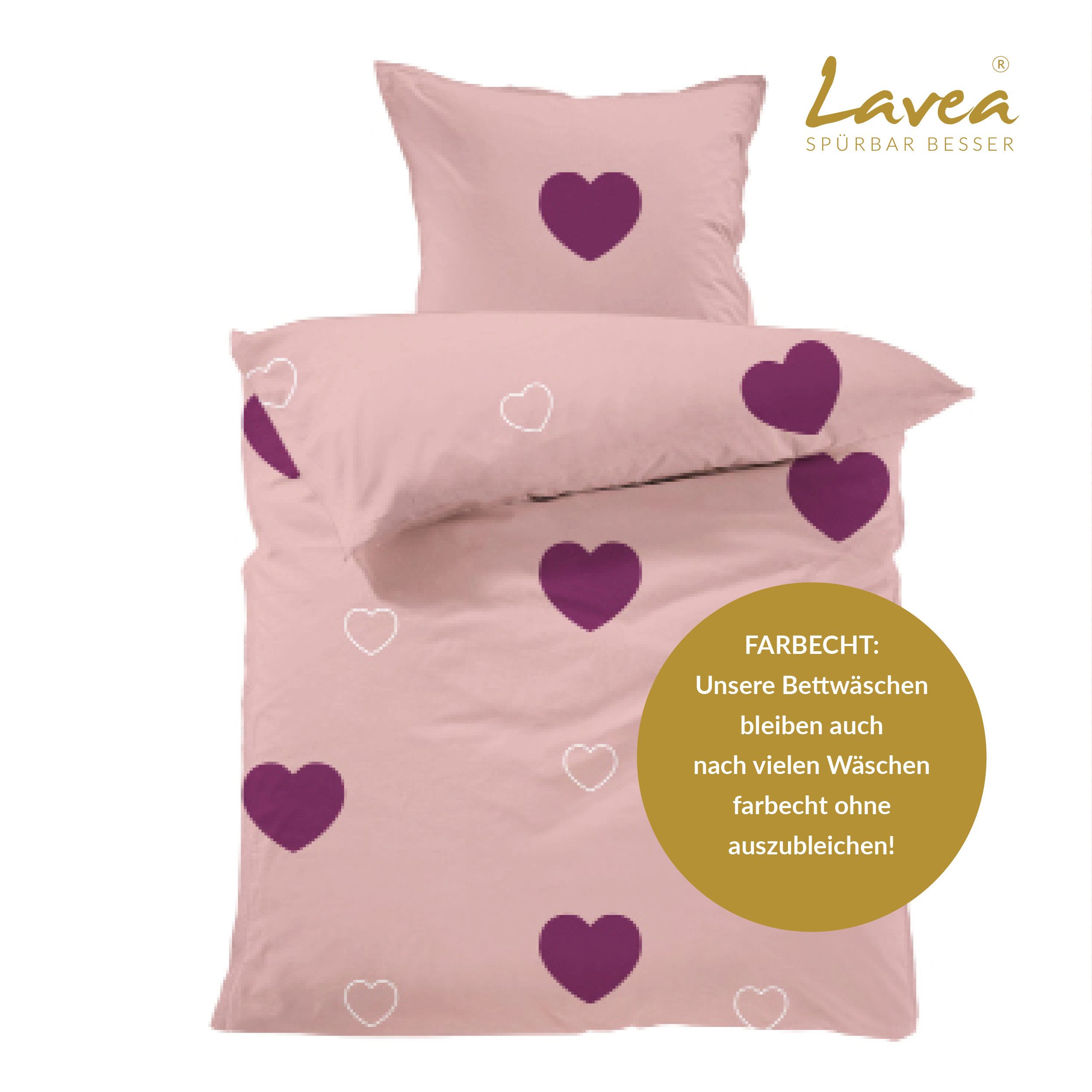 Lavea Kinderbettwäsche Bettwäsche Kinder Herzen Set, mit Reißverschluss, mit Herzmotiv, 100% Baumwolle, 2 teilig, weiche Bezüge für Bettdecke und Kopfkissen – Bild 4 von 5