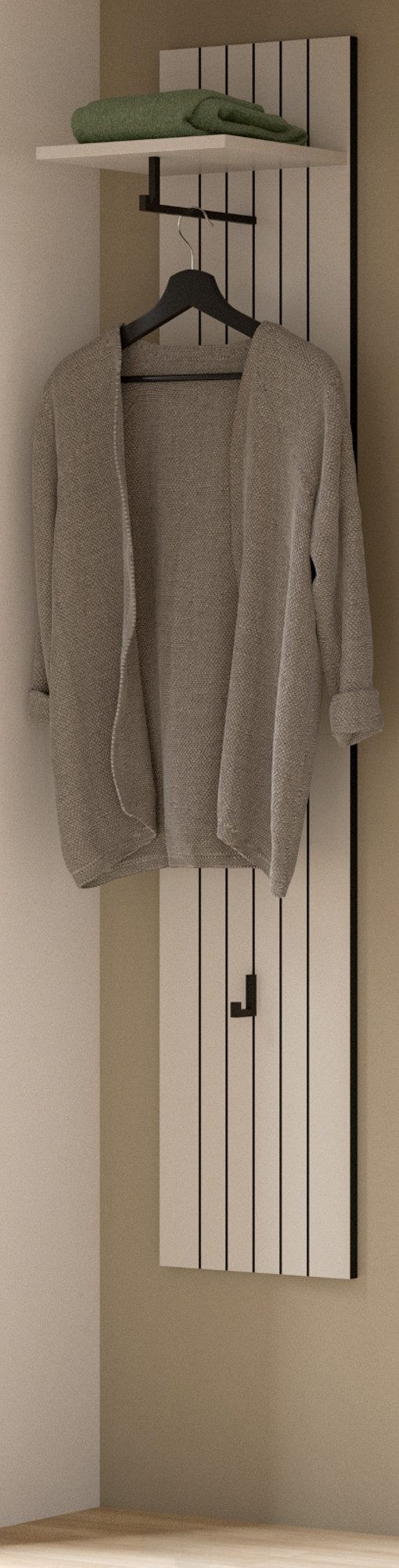 Inn.Furn Garderobenpaneel Loreno (Wandgarderobe in Kaschmir / Sand, Rillenoptik, 31 x 160 cm), mit Kleiderstange