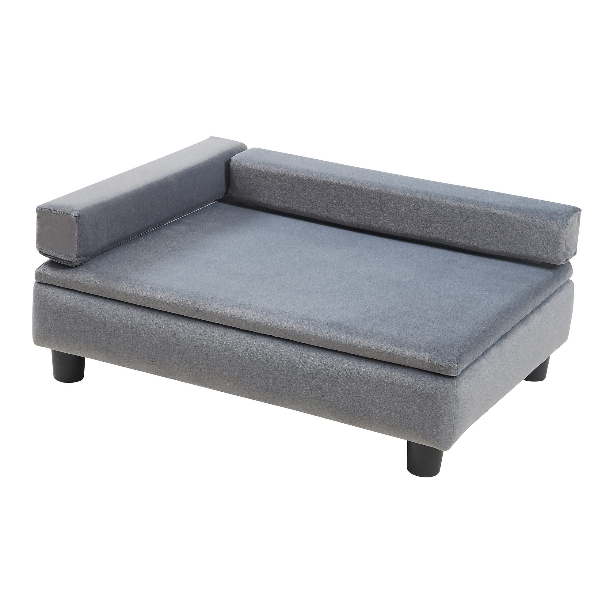 en.casa Tiersofa, Samt (100% Polyester), »Salkonssad« Haustierbett mit Staufach 60 x 45 x 24 cm Samt Grau