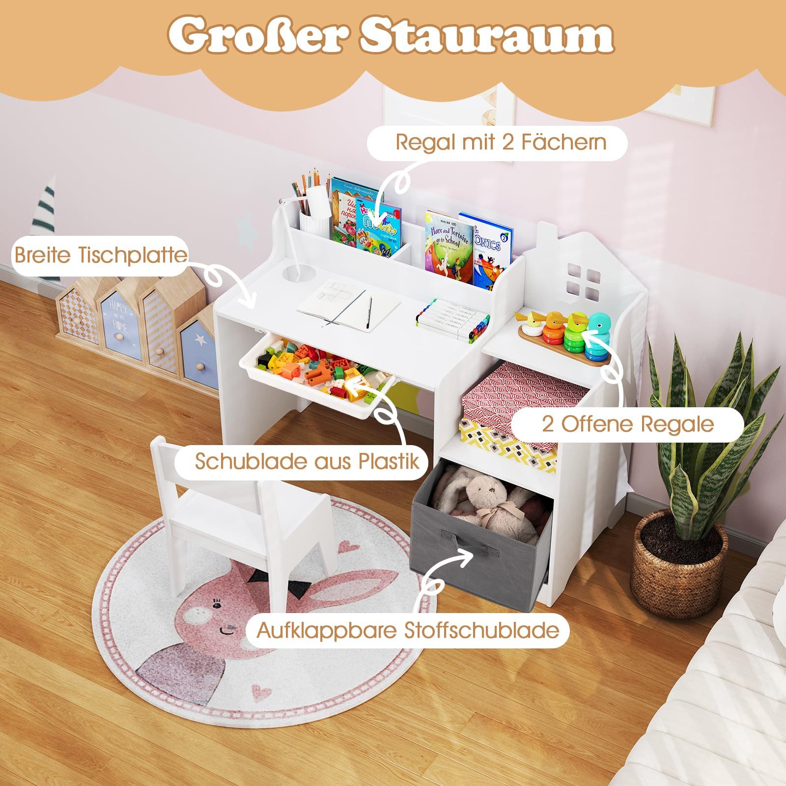 COSTWAY Kinderschreibtisch (2-St), mit Stuhl, Schülertisch mit Stauraum, Sc günstig online kaufen