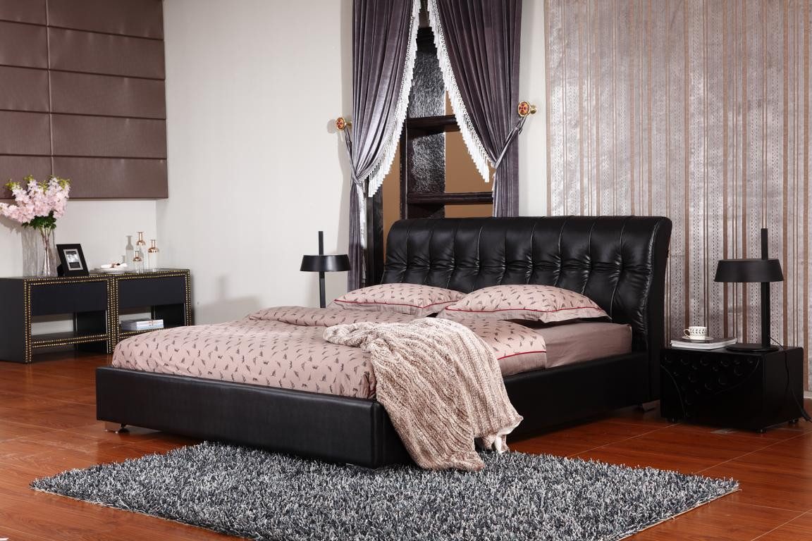 JVmoebel Bett Luxuriöses Leder-Doppelbett im eleganten Designerstil schwarz (1-tlg), Made in Europe