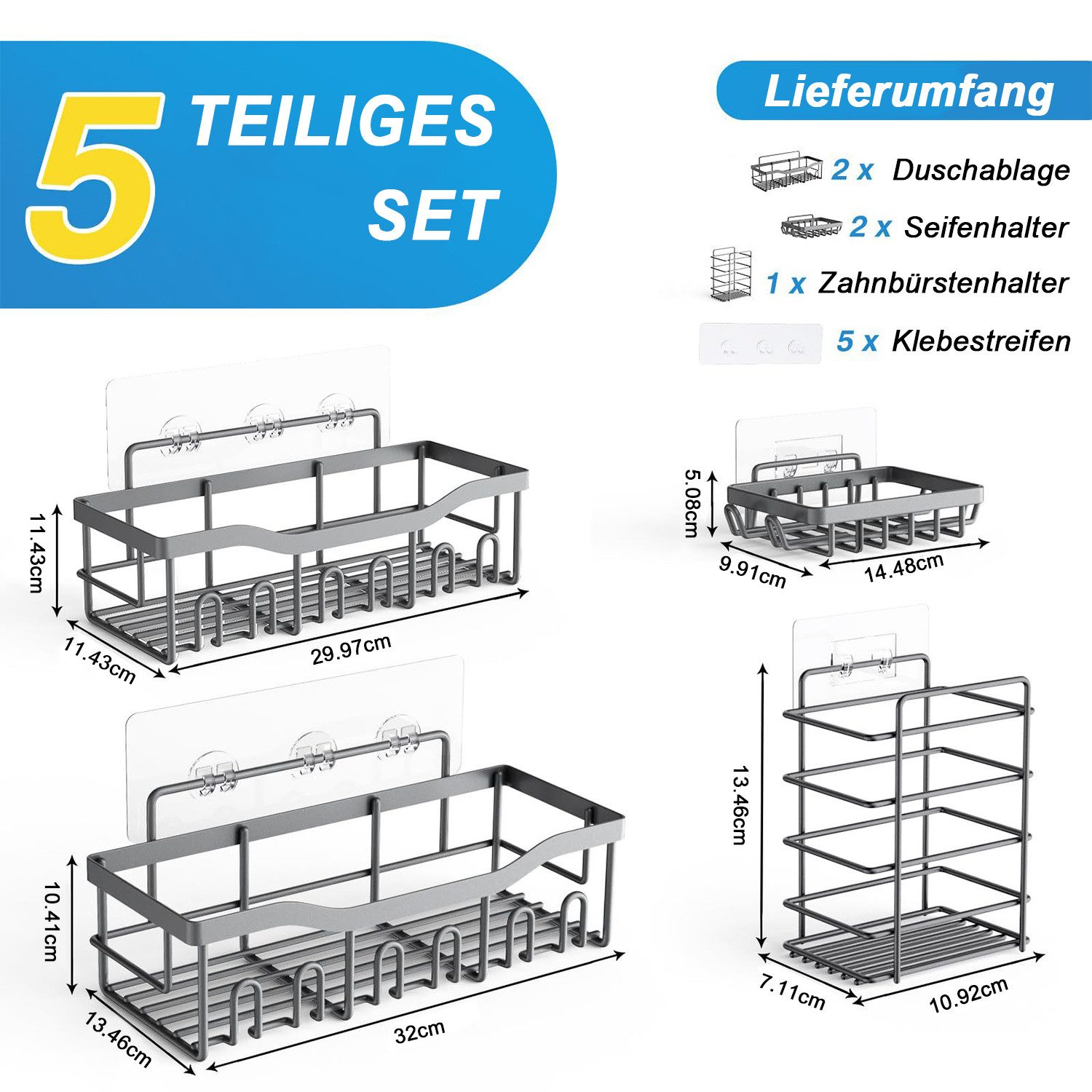 Refined Living Duschregal Duschablage ohne Bohren 5 Stück Edelstahl Ecke Ba günstig online kaufen