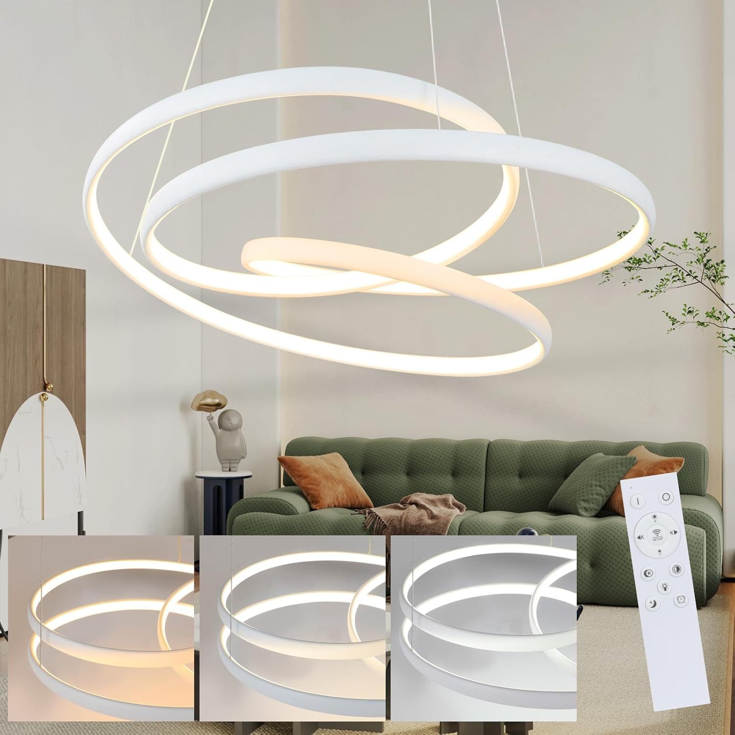 ZMH LED Pendelleuchte Esstisch - 150CM Hängeleuchte Dimmbar 55W Esstischlampe Wohnzimmer, LED fest integriert, 3000-6500k, mit Fernbedienung, Wohnzimmerlampe Hängend, Modern, weiß/schwarz