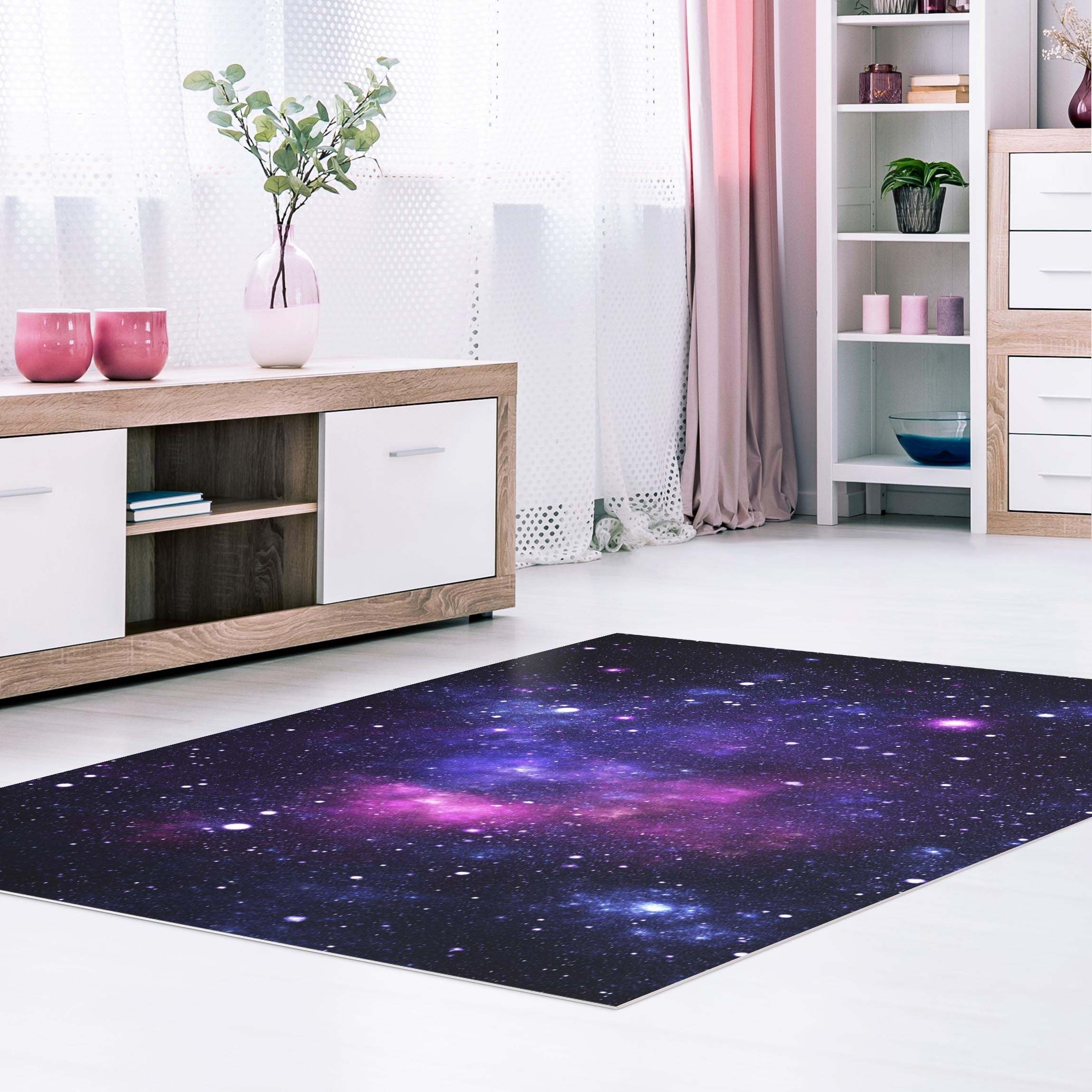 Bilderdepot24 Teppich Vinyl Kinderzimmer Mädchen Jungen Galaxie funktional, rechteckig - violett glatt, nass wischbar (Saft, Tierhaare) - Saugroboter & Bodenheizung geeignet