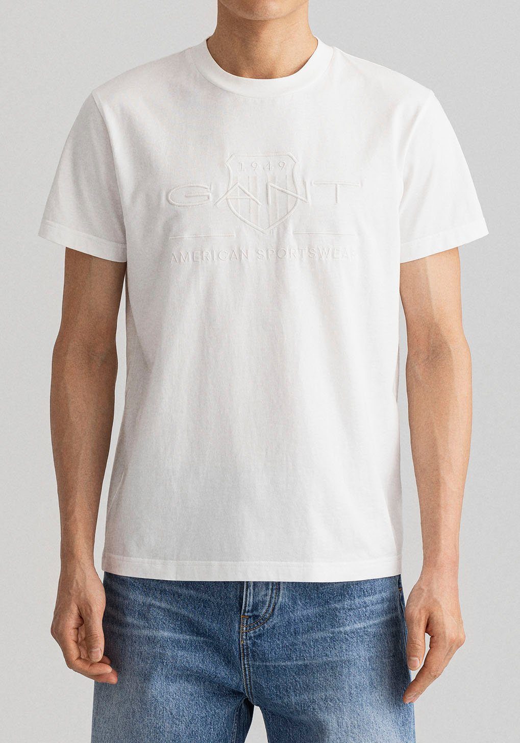 Gant T-Shirt D.1 GANT PRIDE PIQUE mit Logostickerei auf der Brust eggshell