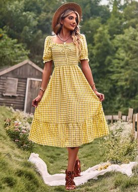 KIKI A-Linien-Kleid Kariertes Kleid, lässige Urlaubs-One-Shoulder-Damenbekleidung