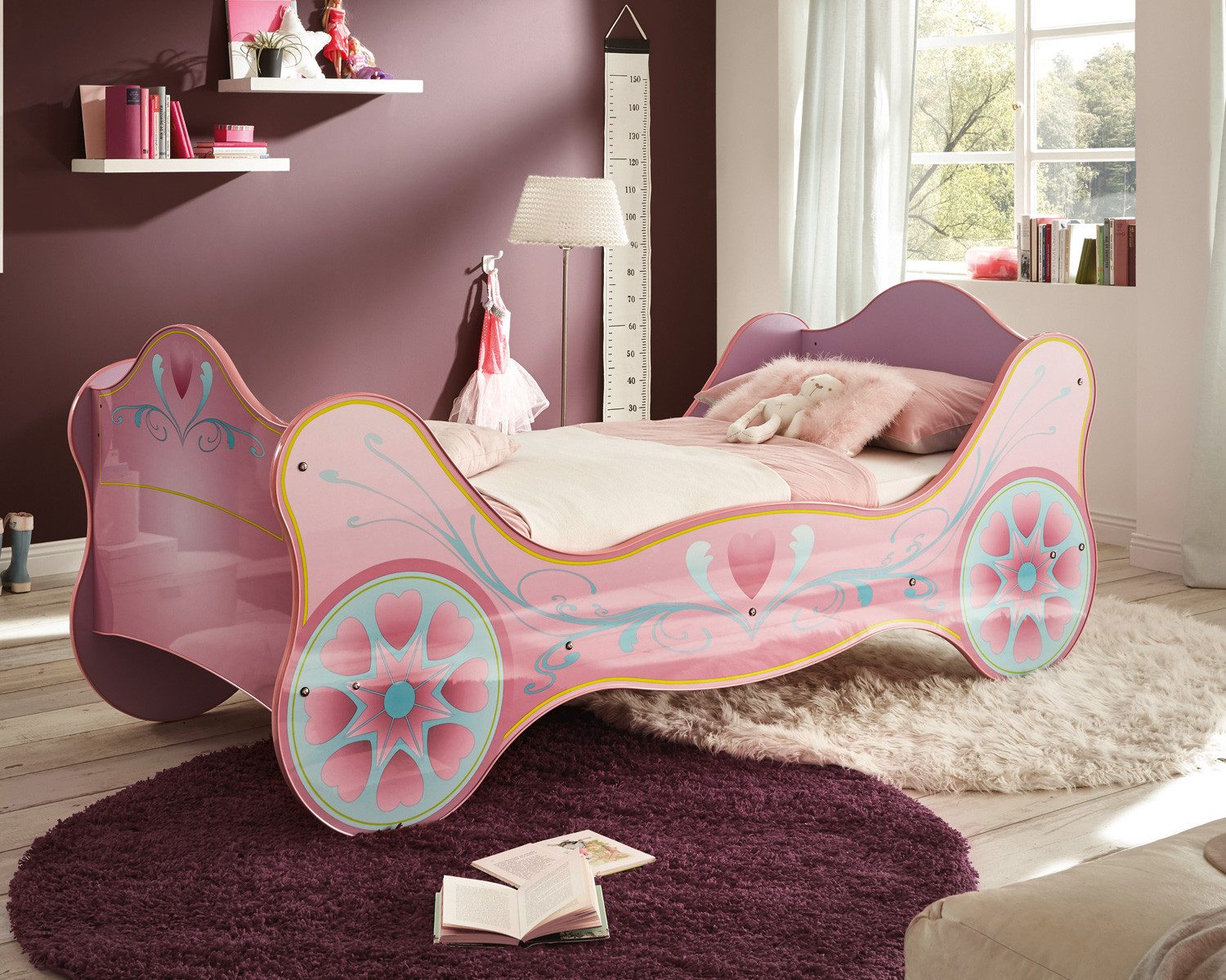 Begabino Autobett Kinderbett Prinzessin Kutsche Lila mit Matratze, Lattenrost 90x200 cm