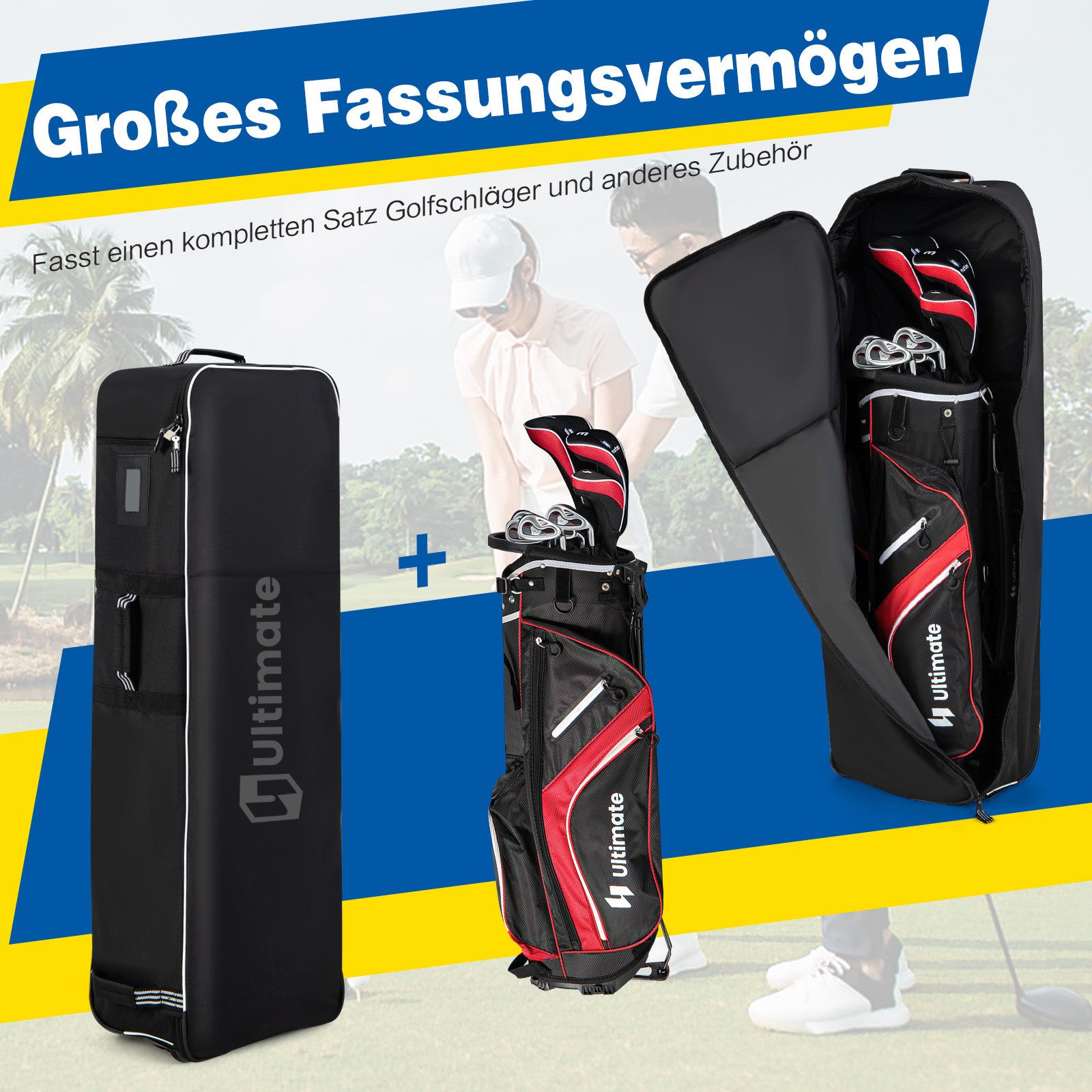 COSTWAY Golfballtasche, Golfbag mit Rädern, 38 x 25 x 125 cm