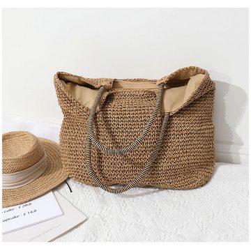 AUKUU Strandtasche Lässige Lässige gewebte Tasche mit großer Kapazität tragbare, Schultertasche aus Stroh Urlaub am Meer Strandtasche