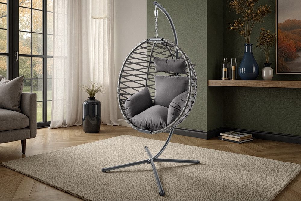 riess-ambiente Hängesessel IBIZA anthrazit (Einzelartikel, 1-St), Outdoor · Stahl · Gartenmöbel · zusammenklappbar · Polyrattan · Balkon