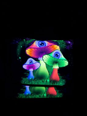 PSYWORK Tragetasche Schwarzlicht Umhängetasche Neon "Redmoon Mushrooms", UV-aktiv, leuchtet unter Schwarzlicht