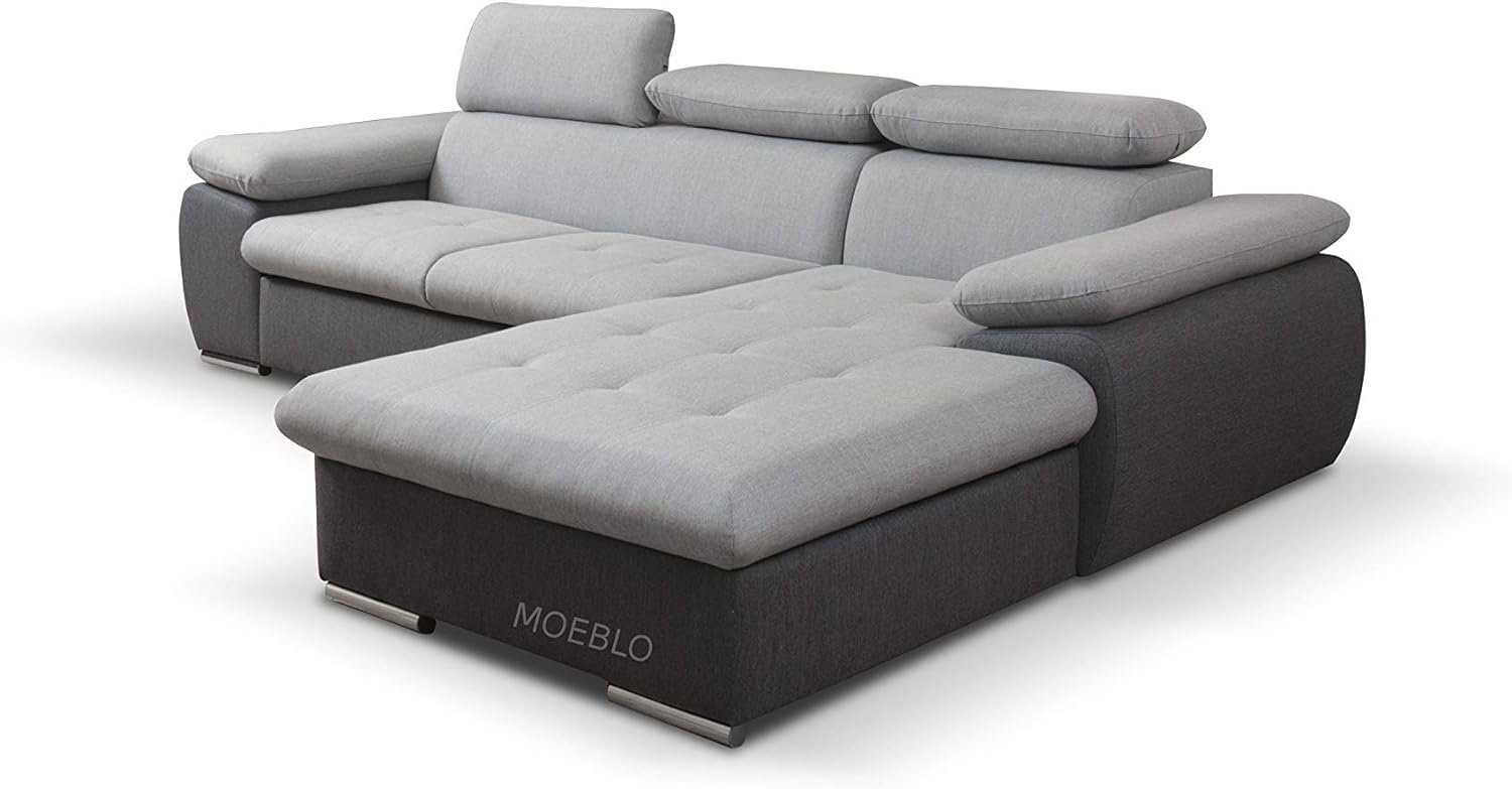 MOEBLO Ecksofa Nilux, Sofa Couch L-Form Polsterecke für Wohnzimmer, Schlafsofa Sofagarnitur Wohnlandschaft, mit Bettkasten und Schlaffunktion Hellgrau + Dunkelgrau (INARI 96+91)