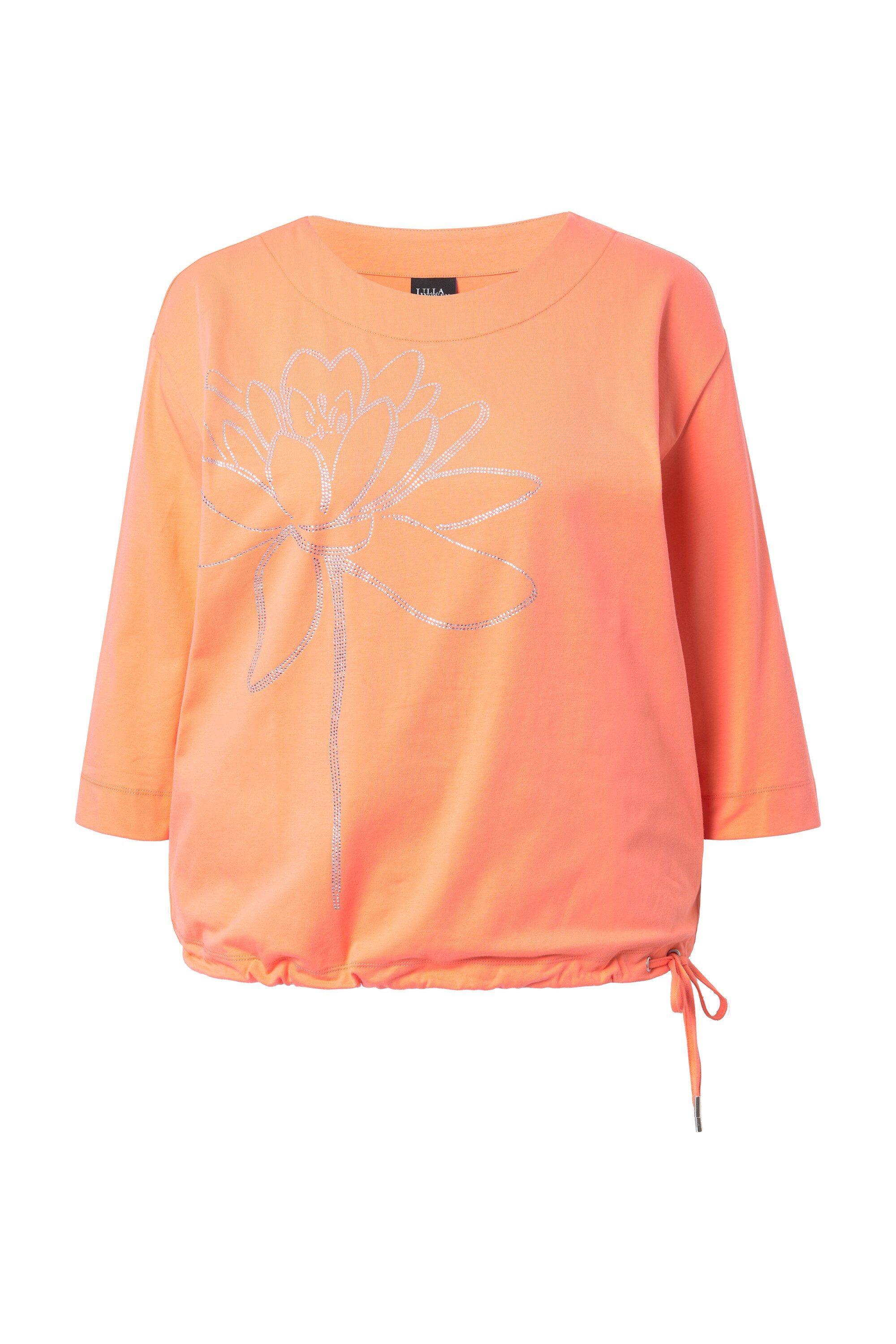 Ulla Popken T-Shirt Shirt Ziersteine Rundhals 3/4-Arm Saumband