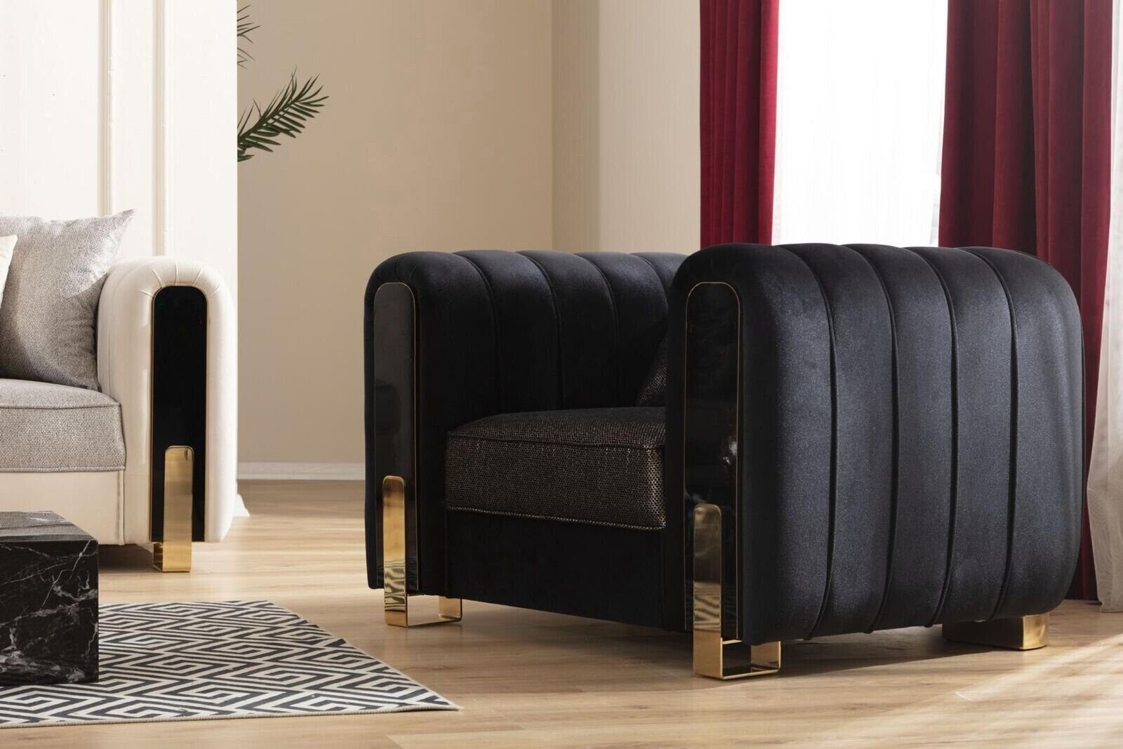 + + Europa Polstermöbel Moderne Sofagarnitur (3-St., 3tlg, JVmoebel Couchtisch), 3-Sitzer Dreisitzer in ohne 2x Sessel Made Sessel 2x 1x Wohnzimmer-Set
