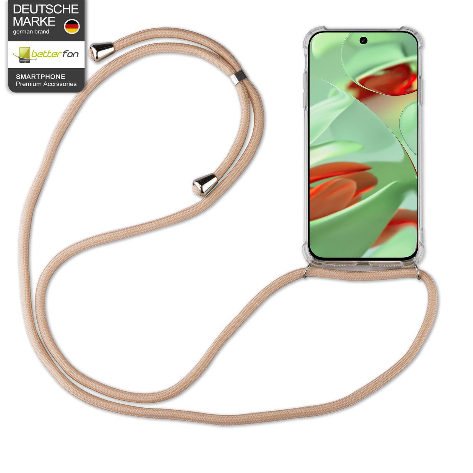 betterfon Handykette für Google Pixel 9 Serie Hülle mit Band & Kordel Bumper Beige/Braun, Premium-Panzerung – stoßfest, kratzresistent & passgenau