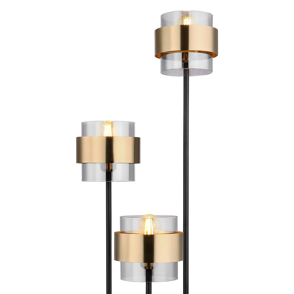 Standlampe Stehlampe, Messing cm 160 etc-shop Leuchtmittel nicht Stehleuchte 3 inklusive, Glas Wohnzimmerlampe Schwarz H