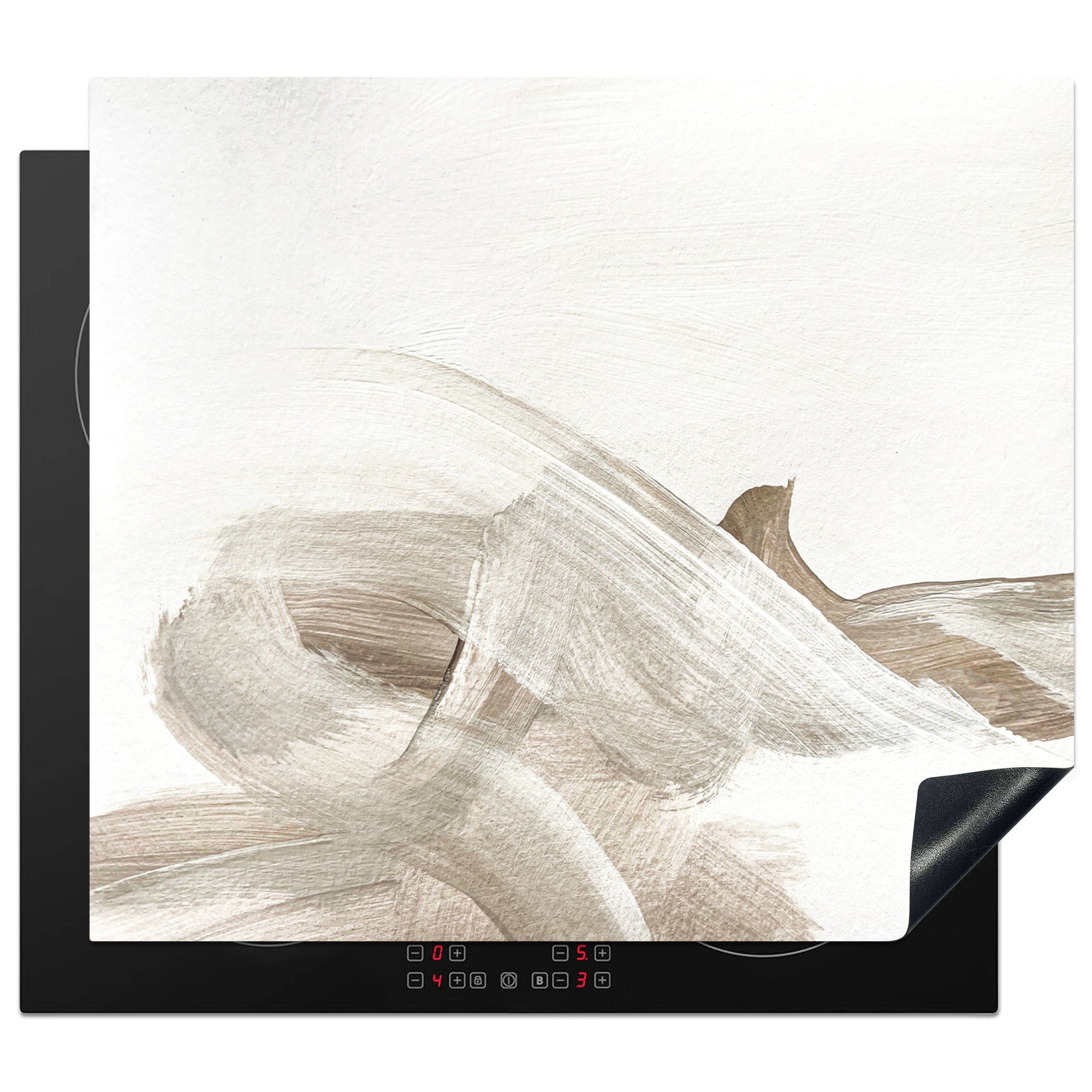 MuchoWow Herdblende-/Abdeckplatte Abstrakt - Moderne Kunst - Beige, Vinyl, (1 tlg), 60x52 cm, Mobile Arbeitsfläche nutzbar, Ceranfeldabdeckung
