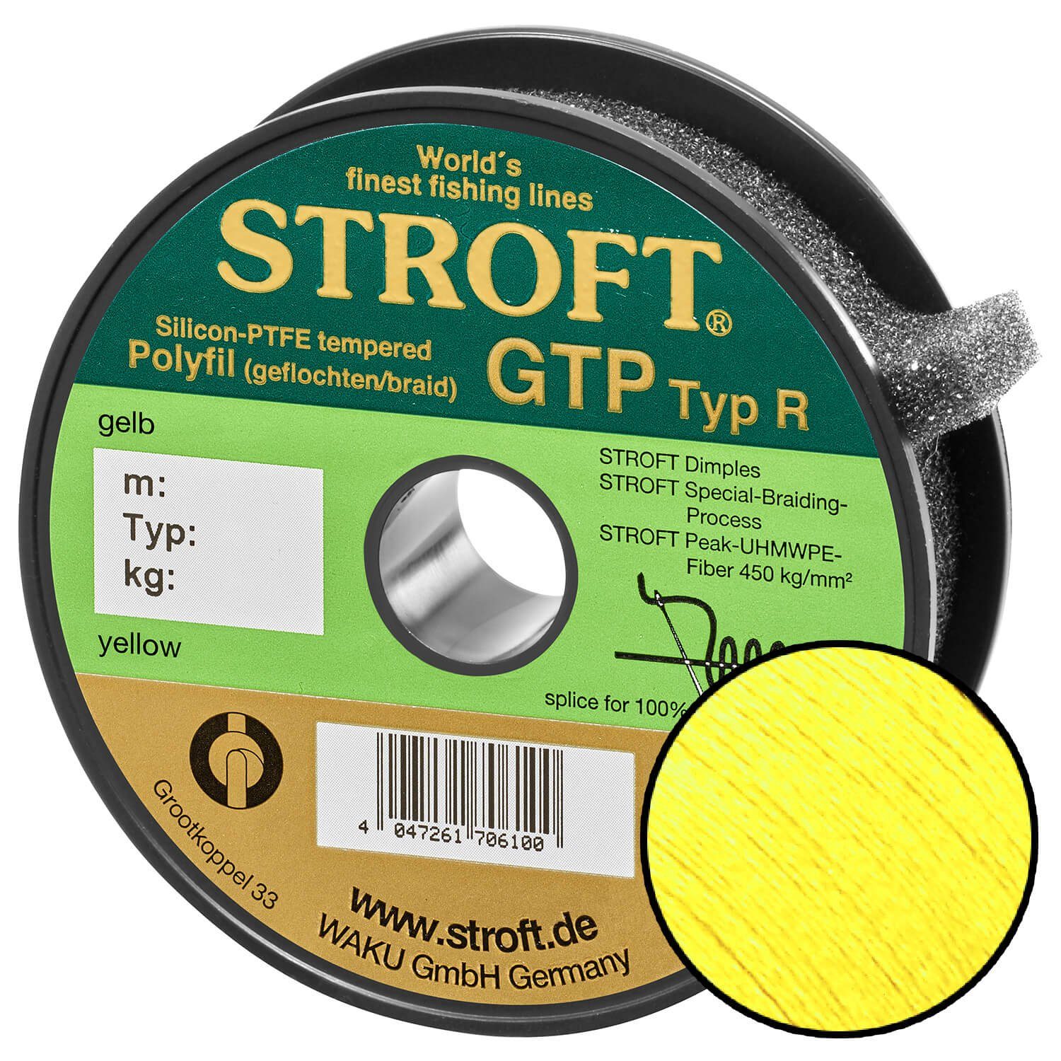 Typ Stroft 0.15 200m Angelschnur 4.5kg m Länge, Fadendurchmesser, mm Angelschnur Geflochtene gelb, STROFT GTP (1-St), Tragkraft 200 R