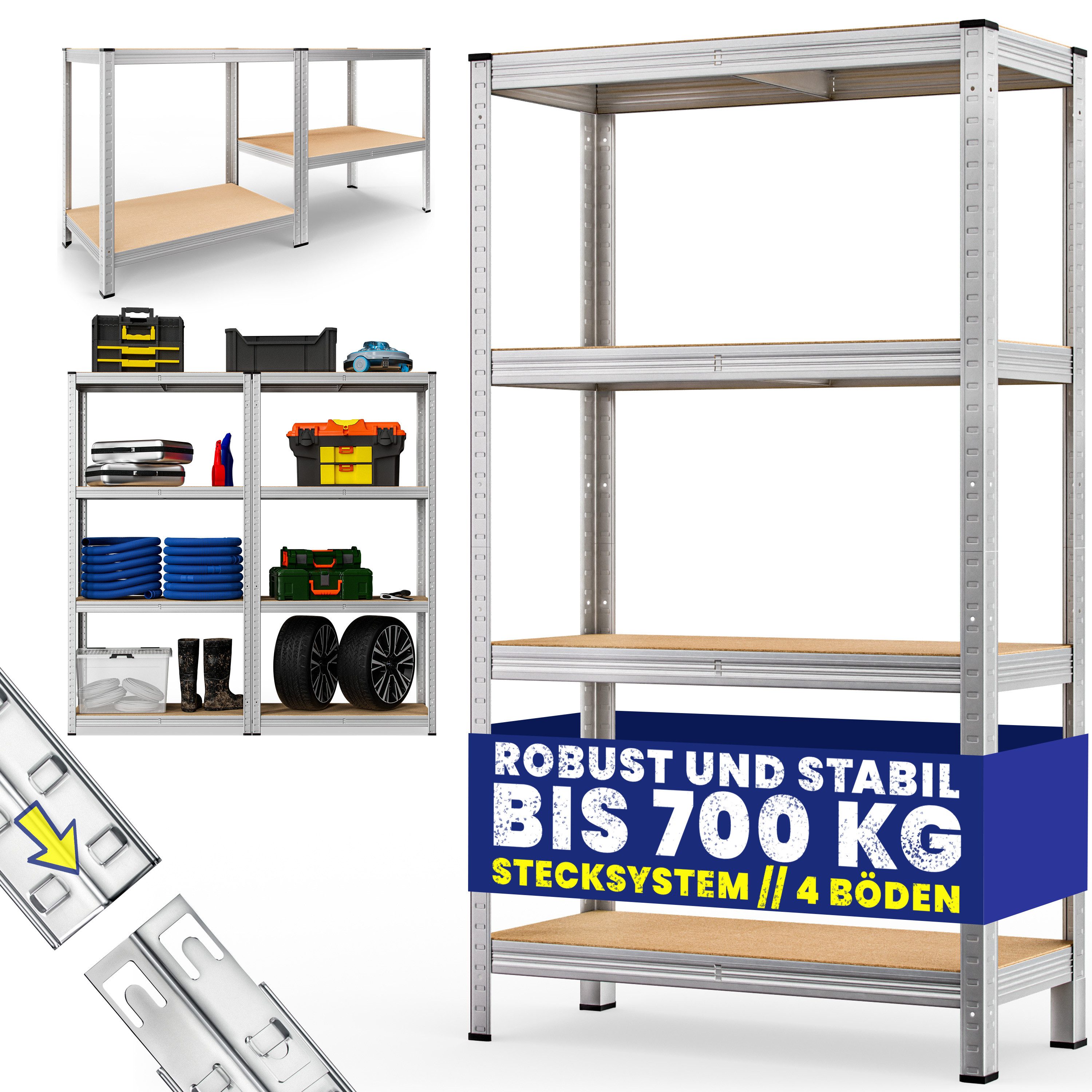 monzana Schwerlastregal, 160x90x40cm 700kg 4 MDF-Platten Regal Lagerregal Kellerregal