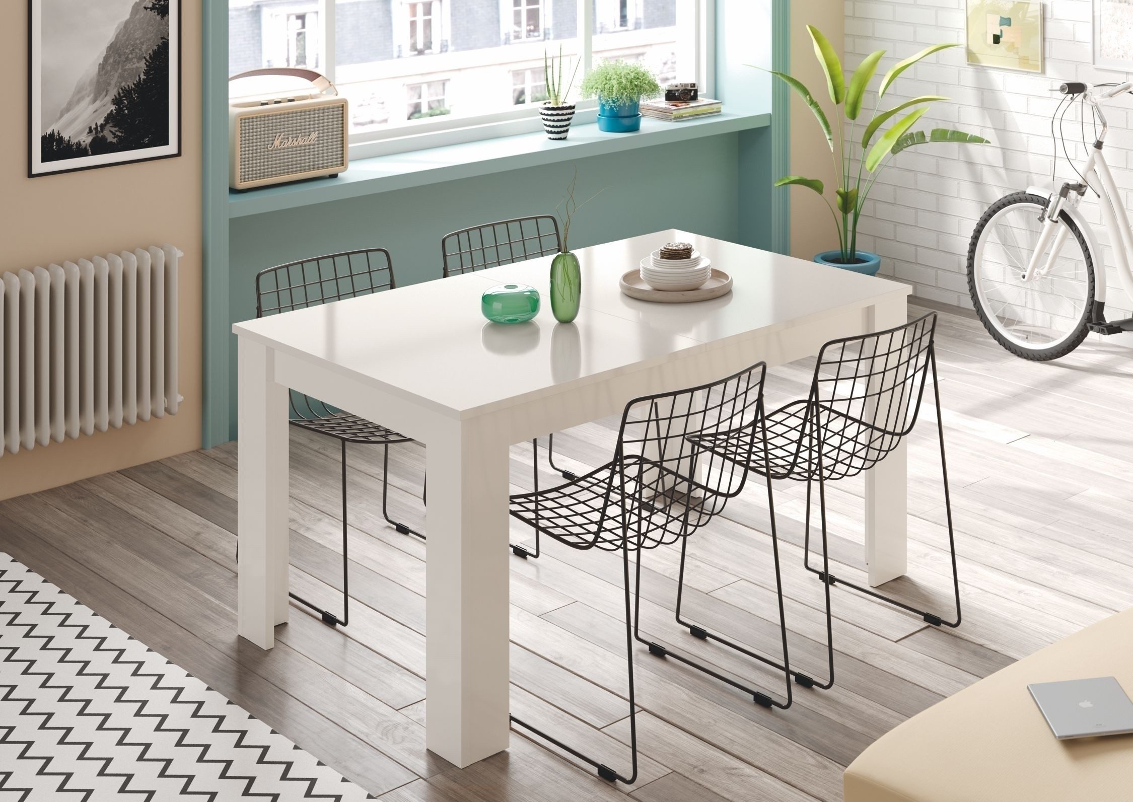 FORES HABITAT Kulissentisch (ausziehbar bis 190cm) in weiß glänzend - 140(190)x78x90 (BxHxT)