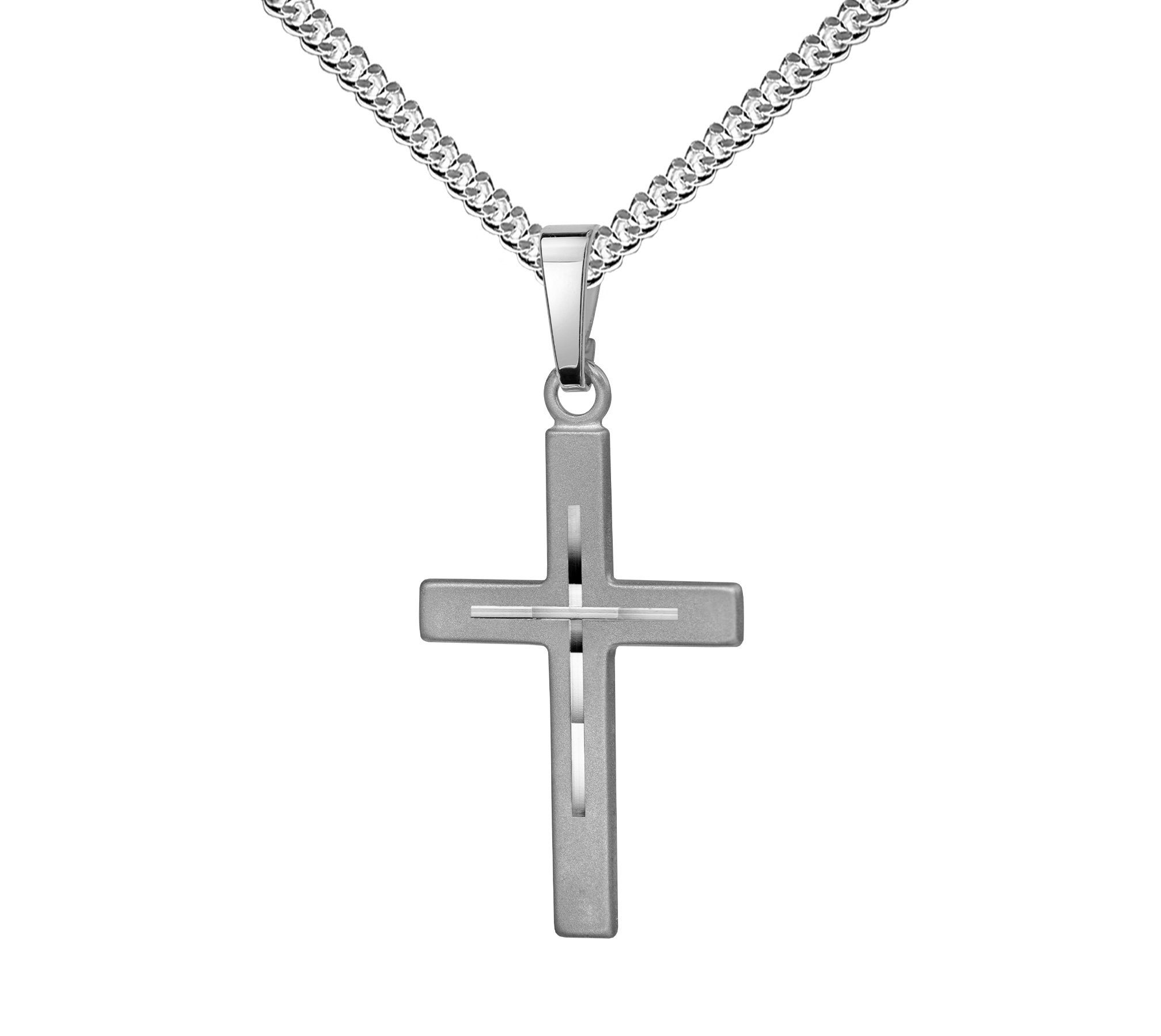 JEVELION Kreuzkette 925 Sterlingsilber Anhänger mit Diamantschliff - Made in Germany (Silberkreuz, für Damen und Herren), Mit Silberkette 925 - Länge wählbar 36 - 70 cm oder ohne Kette.