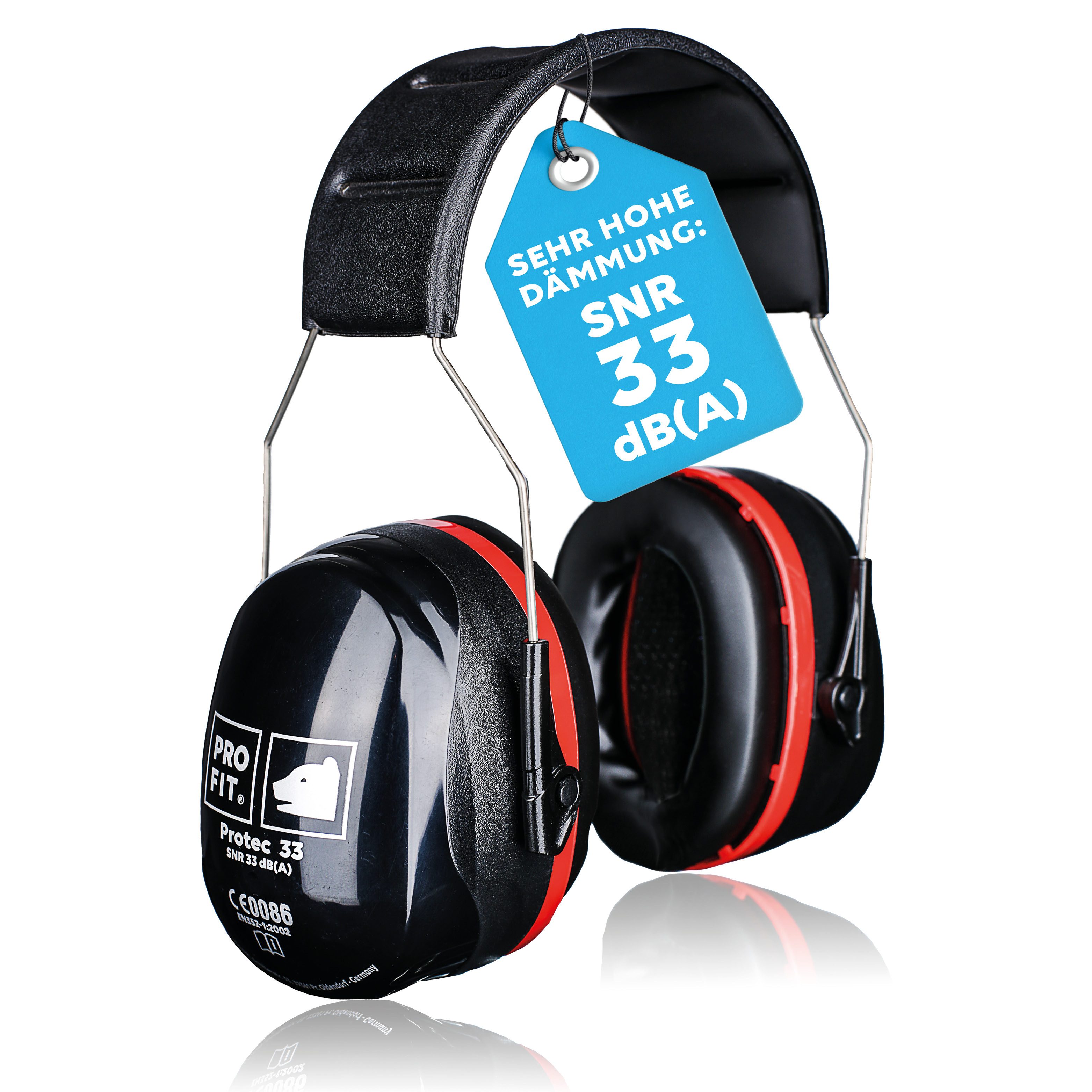 PRO FIT Kapselgehörschutz Protec 33 Gehörschutzkapsel, Schwarz/Rot, (1, Stück), mit niedrigem Anpressdruck, verstellbarer Gehörschutz - SNR 33 dB(A)