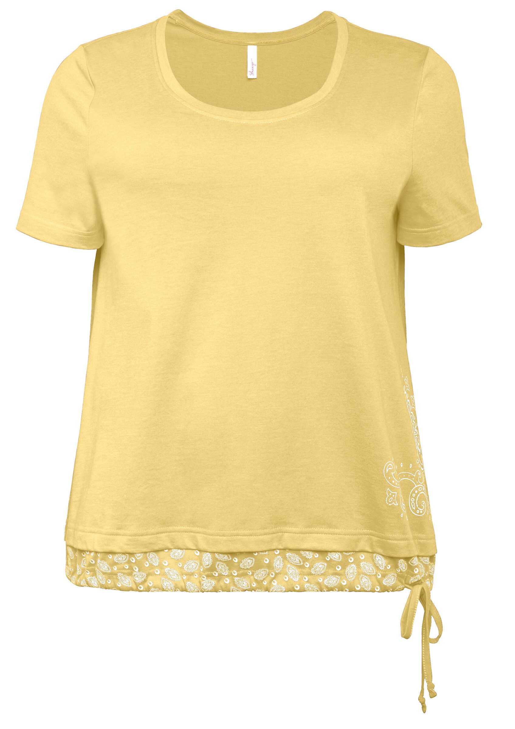 Sheego T-Shirt T-Shirt Kurzarm in 2-in-1-Optik mit Print und Tunnelzug