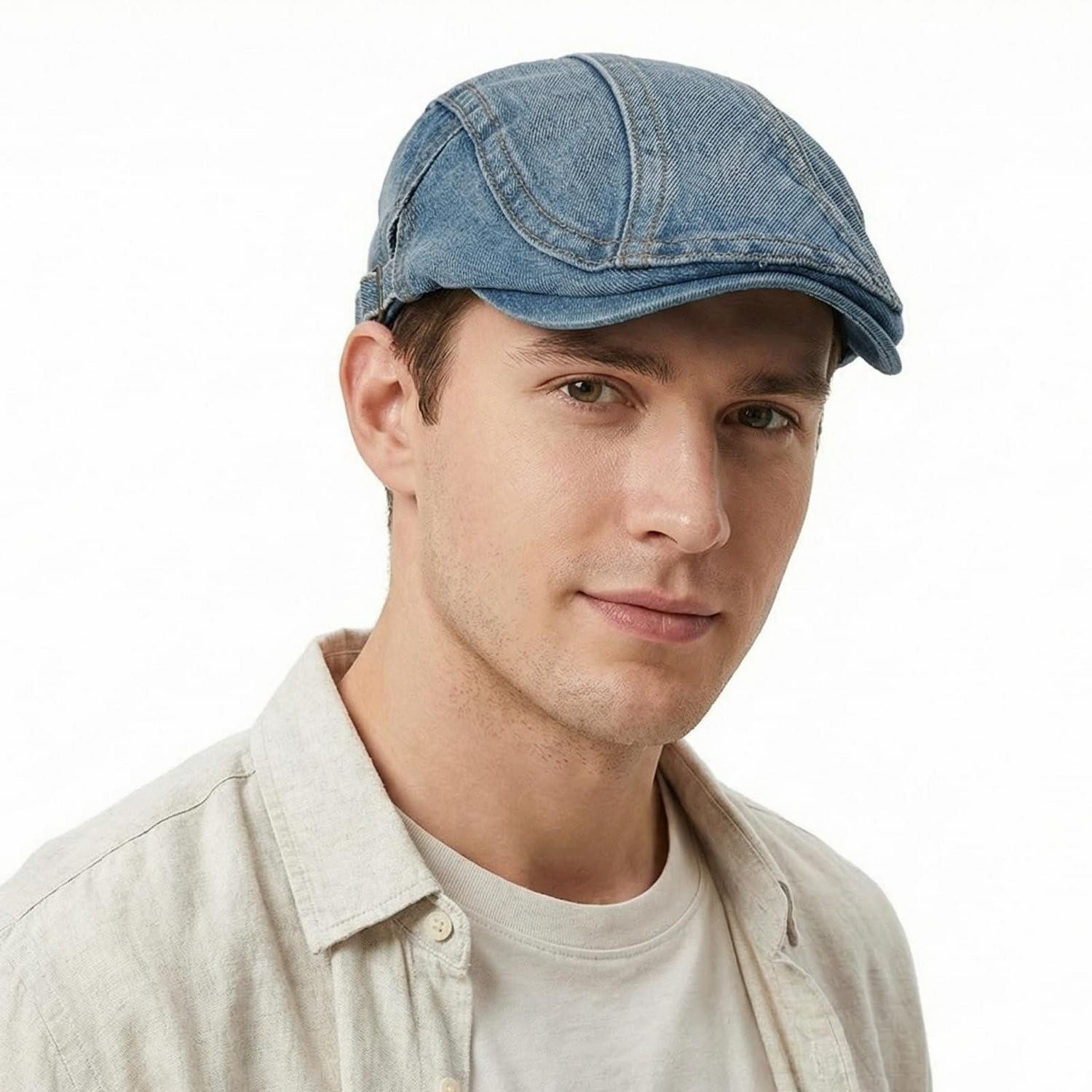LuxusKollektion Schiebermütze Schiebermütze Herren Damen Denim Flatcap Gatsby Newsboy M-L A1# Blau