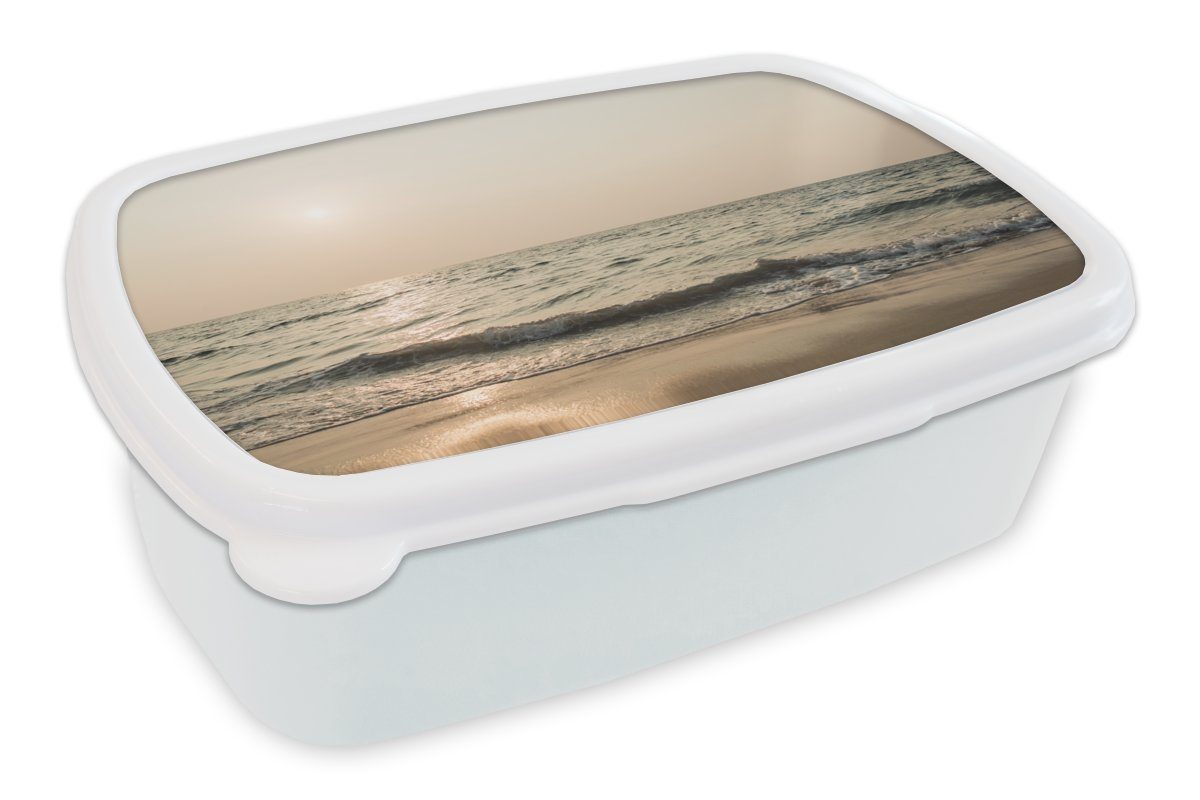 MuchoWow Lunchbox Sand - Meer - Strand, Kunststoff, (2-tlg), Brotbox für Kinder und Erwachsene, Brotdose, für Jungs und Mädchen weiß