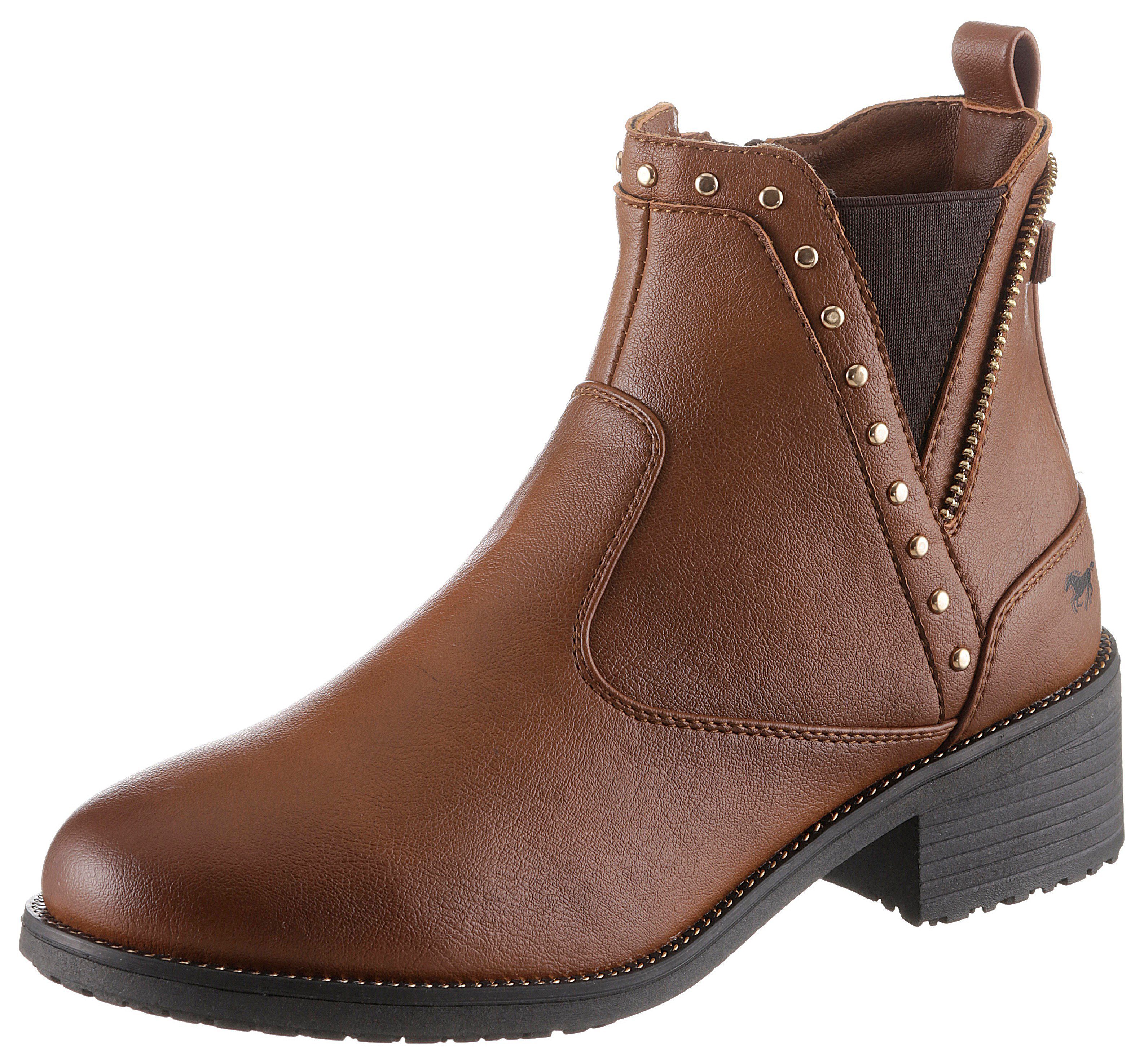 Chelseaboots cognac-used Shoes Mustang mit seitlichem Stretcheinsatz