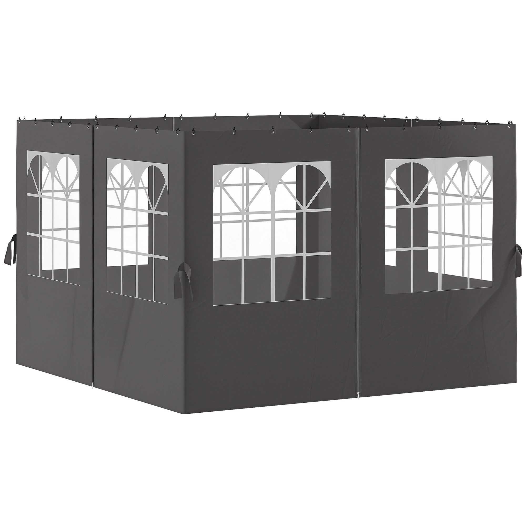 Outsunny Pavillonseitenteil mit 8 Fenster, Klettverschluss, 1x205 cm, für Pavillonrahmen 3 x 3 m) Seitenwand 4er Set, [1-St. Seitenteile, Wasserdicht, winterfest, für Partyzelt, Gartenpavillon, Dunkelgrau