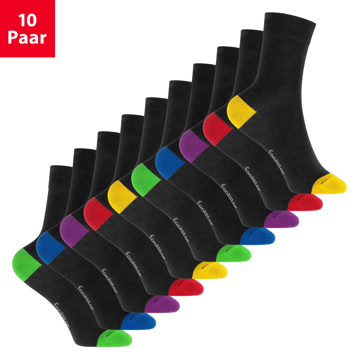 Footstar Basicsocken Kinder Baumwollsocken (10 Paar) Ferse & Spitze abgesetzt